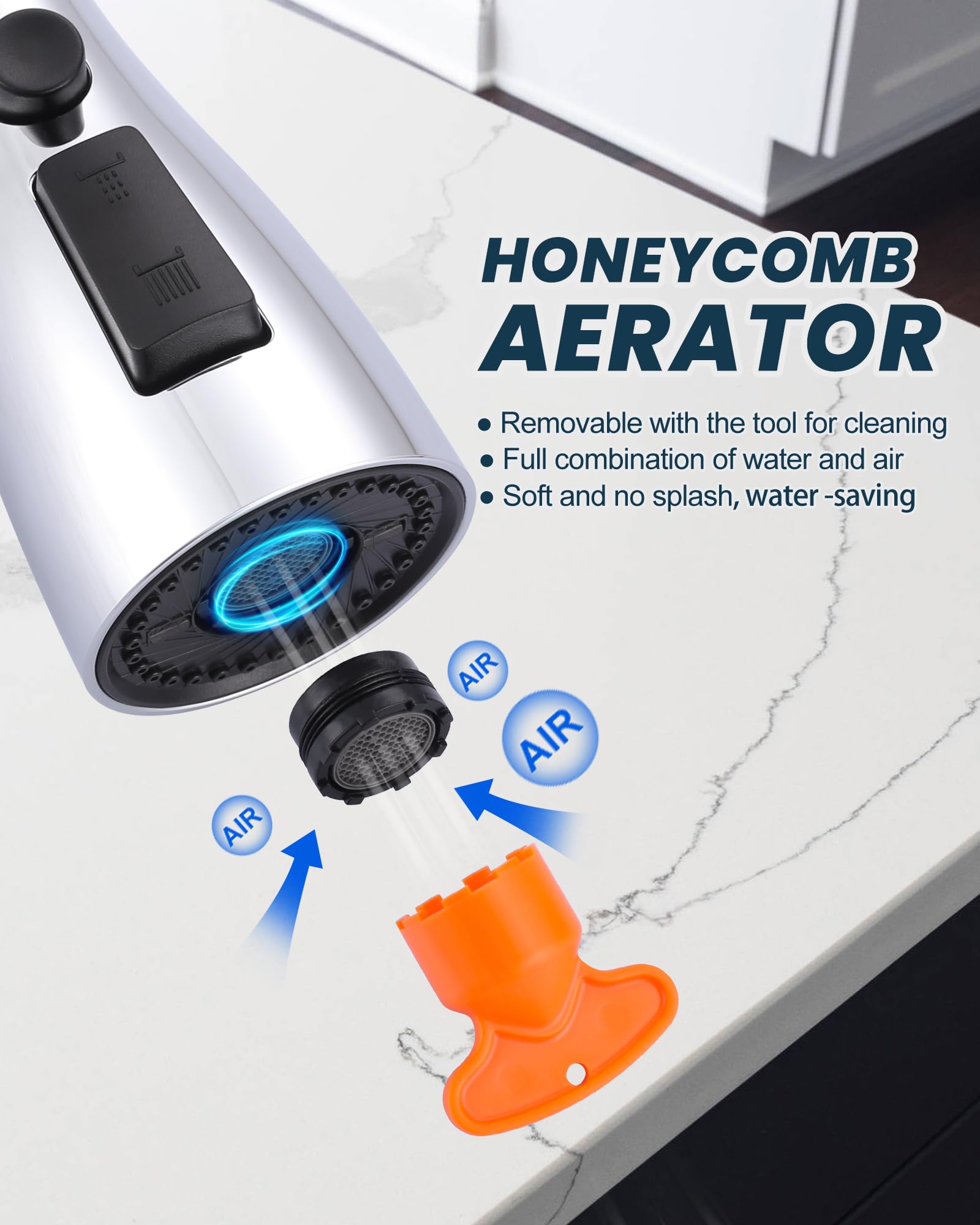 ARCORA Kitchen Faucet Spray Head Chrome, 3-Function Kitchen Sink Spray Nozzle with 9 Adapters, Kitchen Faucet Head Replacement Compatible with Moen, Delta, American Standard Faucets