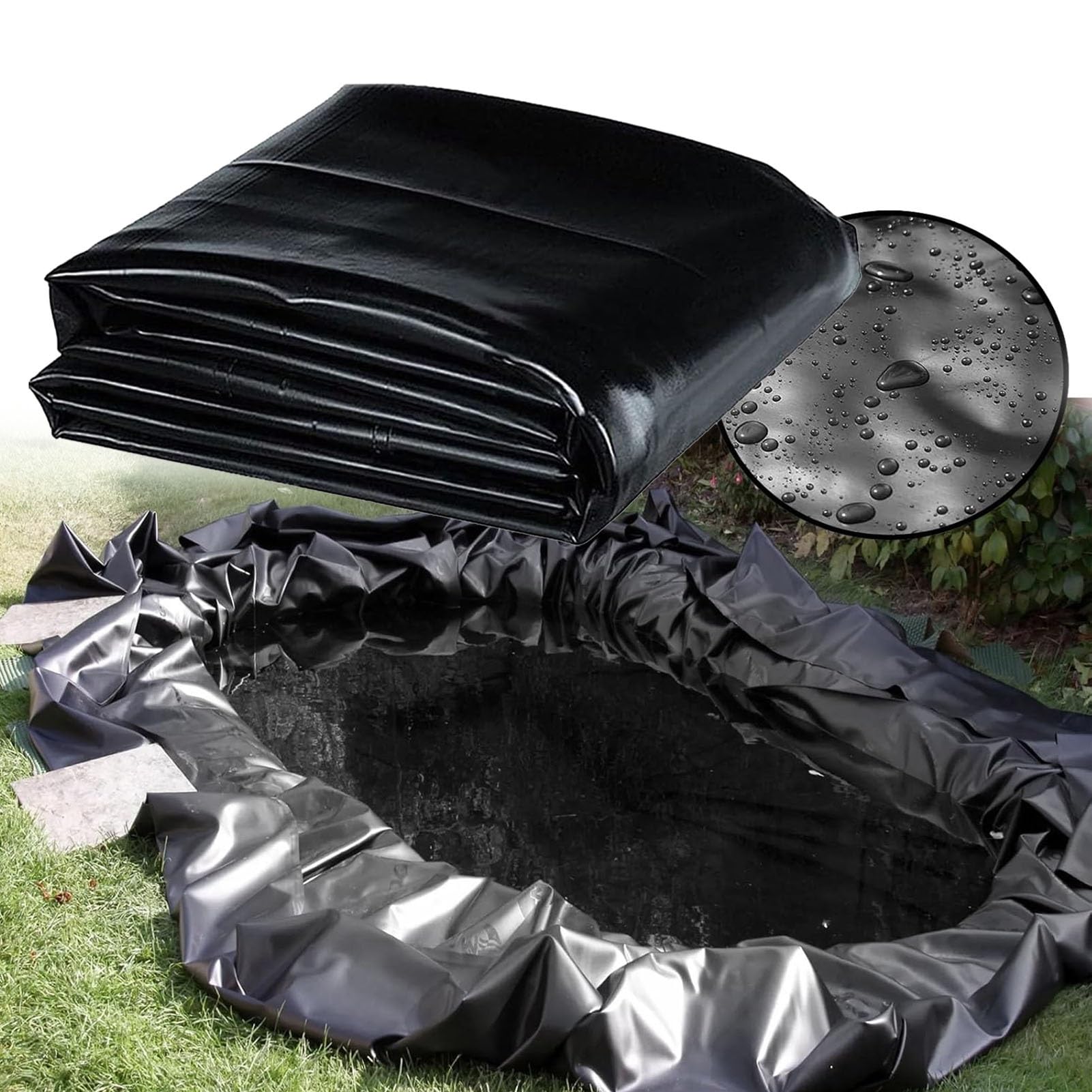 Telo Flessibile in HDPE Nero per laghetto da Giardino, Copertura Preformata Impermeabile per laghetto per Pesci, Base acquatica per Esterni (2x8 m) per la Protezione di Pesci e Piante