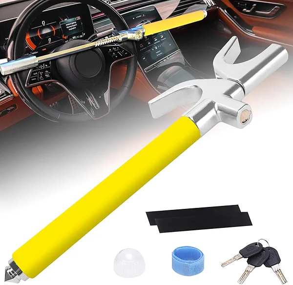 Turnart Steering Wheel Lock Universal Car Lock Anti-Theft Device Retractable Steering Lock with 3 Keys for Auto/Truck/SUV/Van (Yellow)