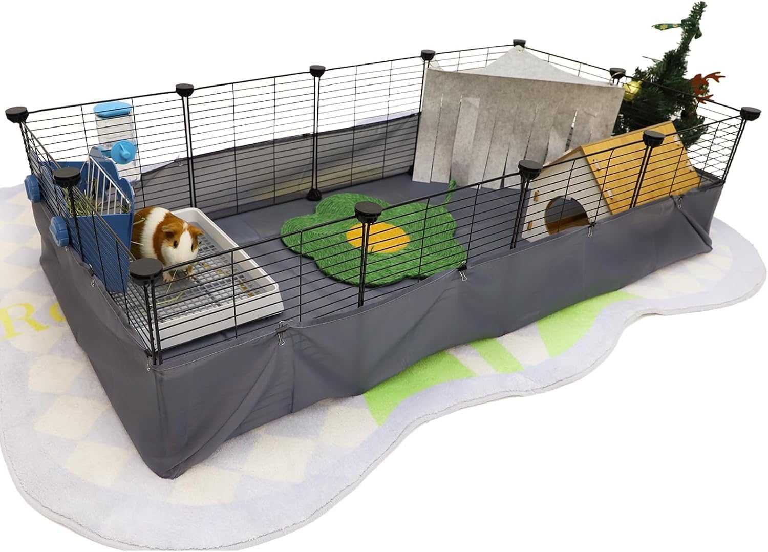 CHEGRON Portable Guinea Pig Cages with Liner & C&C Grids Rabbit Cages Small Animal Cage PVC Bottom Small Animal Playpen for Rabbit Bunny Hedgehog Chinchilla 12PCS Metal Grids 48"x24"x12"