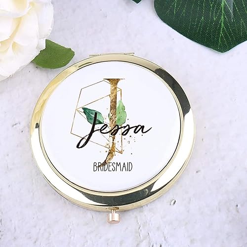 Miniatura 4 de XEL Espejos compactos personalizados, regalo de dama de honor, 2.756 in, portátil, de metal, plegables, de doble cara, mini espejos de maquillaje