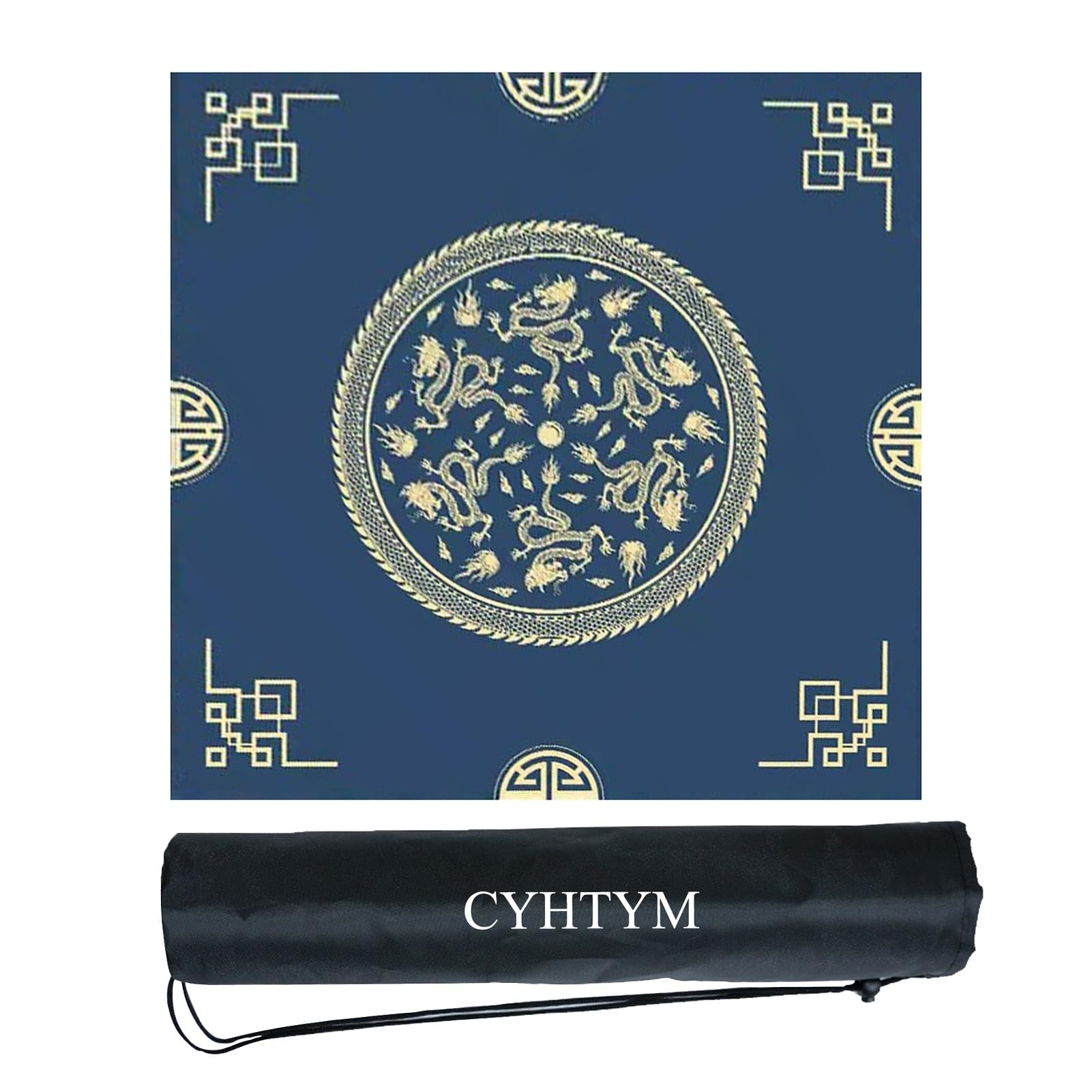 The Blue Chinese Loong Pattern Mahjong Pad, with Anti Slip Bottom And Storage Bag, Suitable For Poker, Chessboard, and Tabletop Games(Blue2,100CM/39.3")