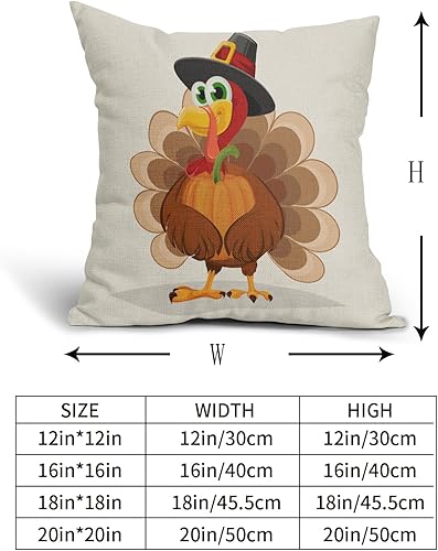 Miniatura 5 de Juego de 2 fundas de almohada de Acción de Gracias de 20 x 20 pulgadas, diseño de harves de otoño, lindas y divertidas caricaturas de pavo,