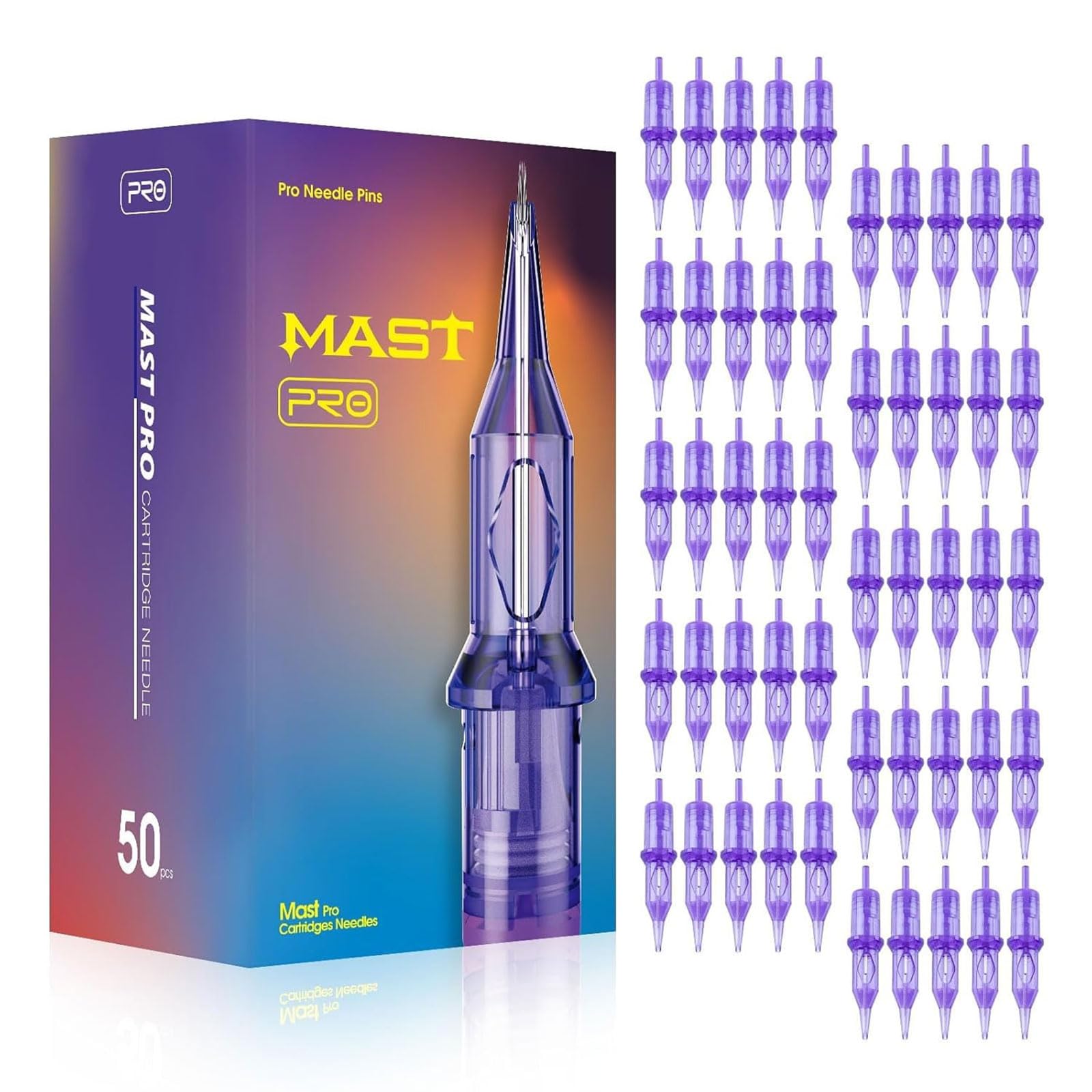 Mast Pro Agujas de Tatuaje,50 Piezas Tamaños Variados #12 1201RL 1203RL 1205RL 1207RL 1205RS 1207RS 1209RS 1207RM 1211RM 1209M, Set Desechable Round Liner Shader Magnum Para Todos Los Estilos