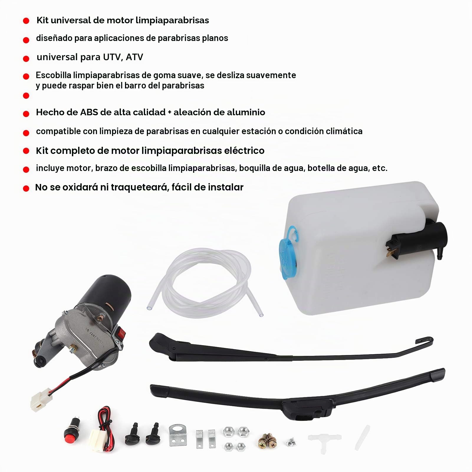 Kit de limpiaparabrisas eléctrico universal Yctze, kit de montaje de limpiaparabrisas eléctrico de 12 V 30 W, brazo de cuchilla de motor, manguera de pico de agua para UTV ATVmotor limpiapar
