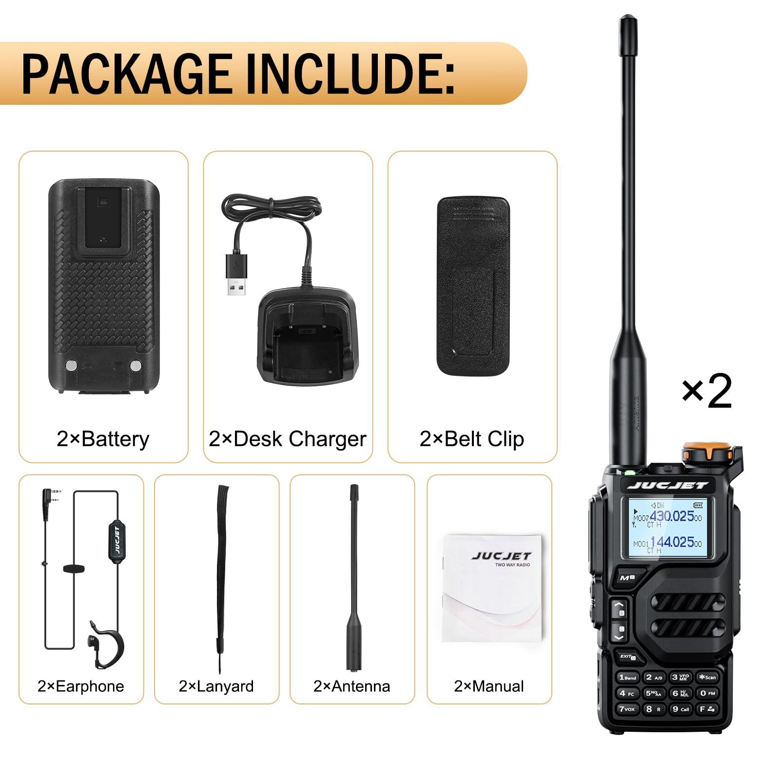 JUCJET Radio Schouder Speaker Microfoon, Walkie Talkie Handheld Microfoon met 3,5 mm headset-aansluiting voor BF-888s /UV3R Plus/UV5R/UV5R Plus/UV5RB/UV5RC/UV5RE (2 stuks