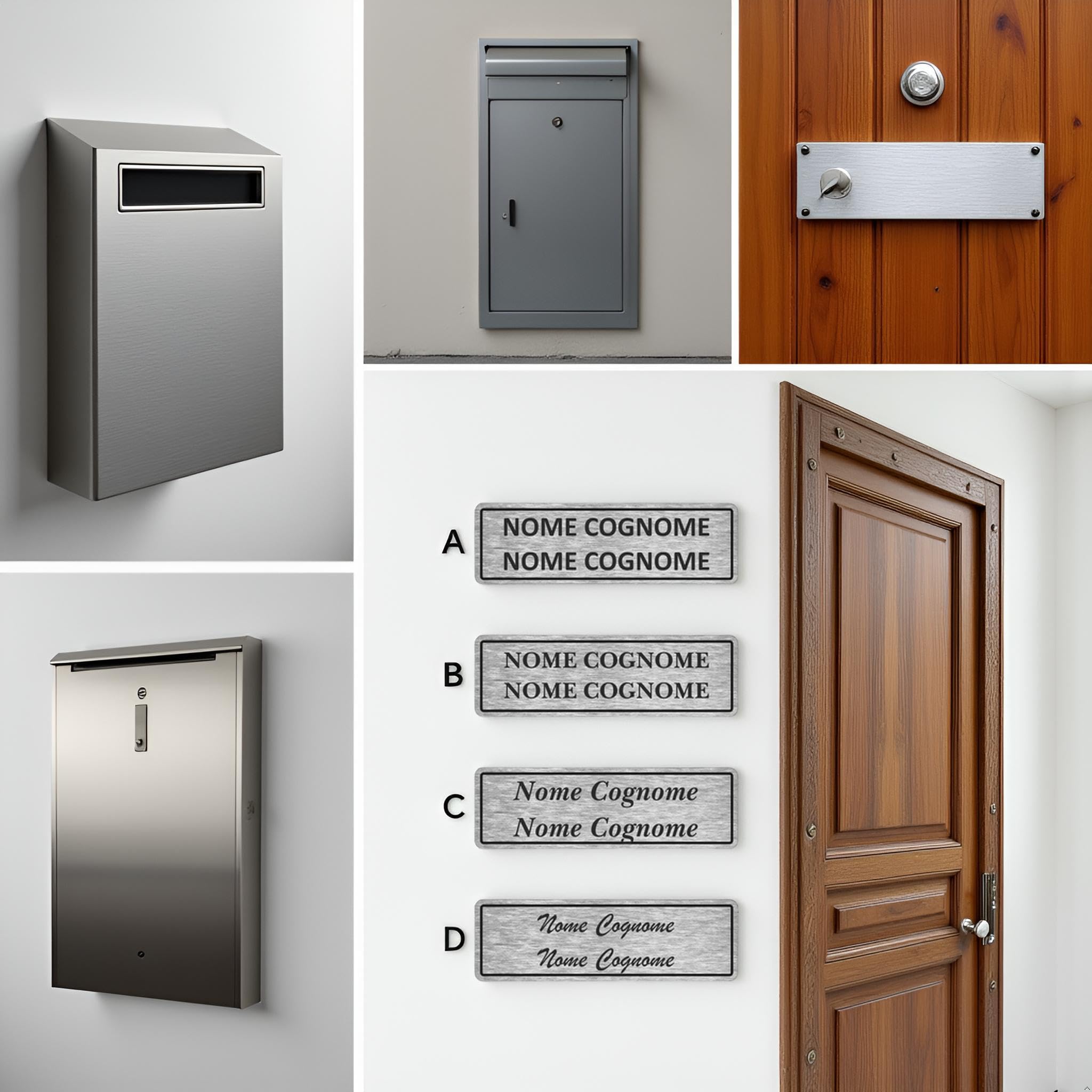 Targa Posta Alluminio con Biadesivo | Personalizzabile 1‑4 Righe | Resistente Esterno & Interno | Targa Cassetta Postale (Alluminio Colore Argento, Misura 70x20mm)