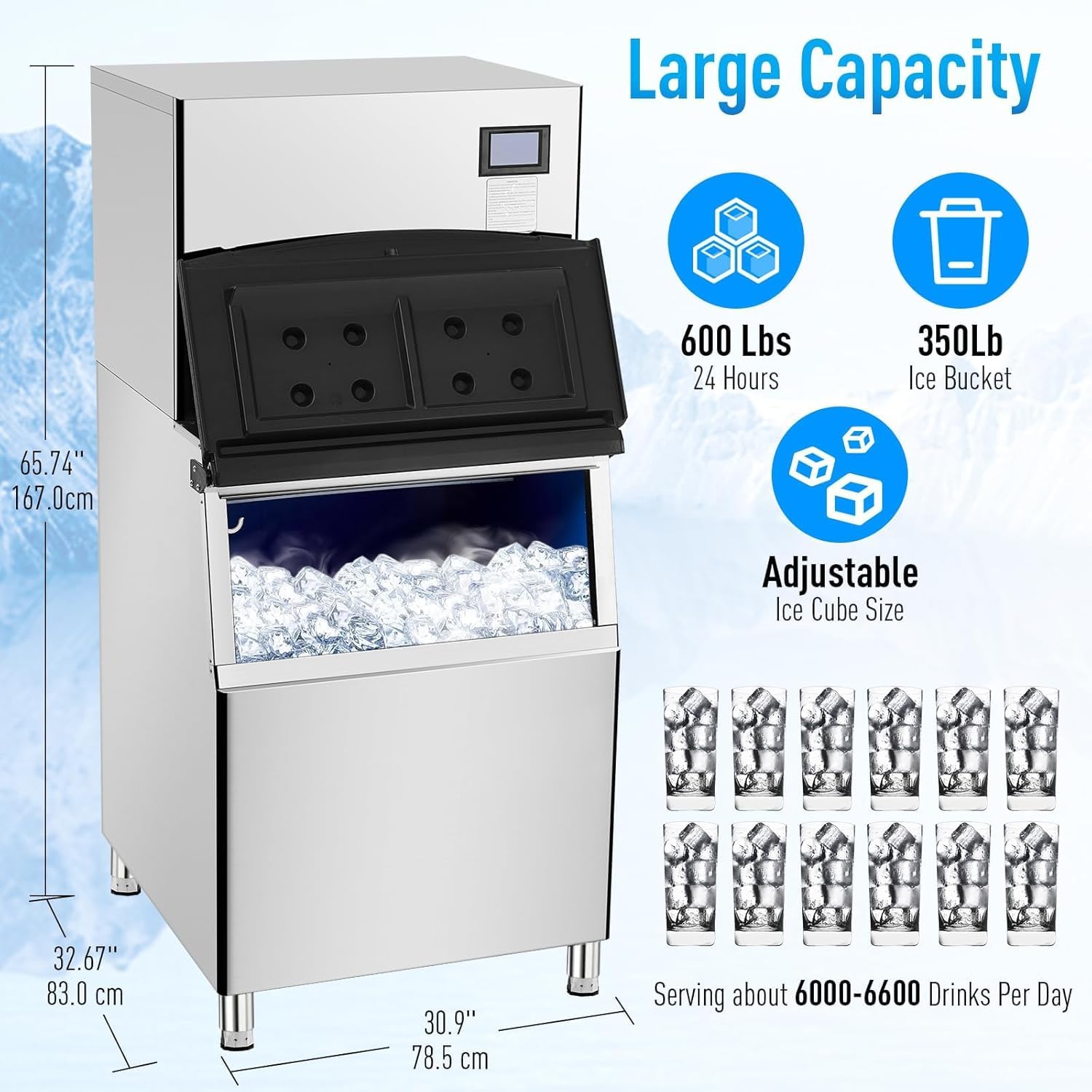 Zstar ice maker with detailed dimensions