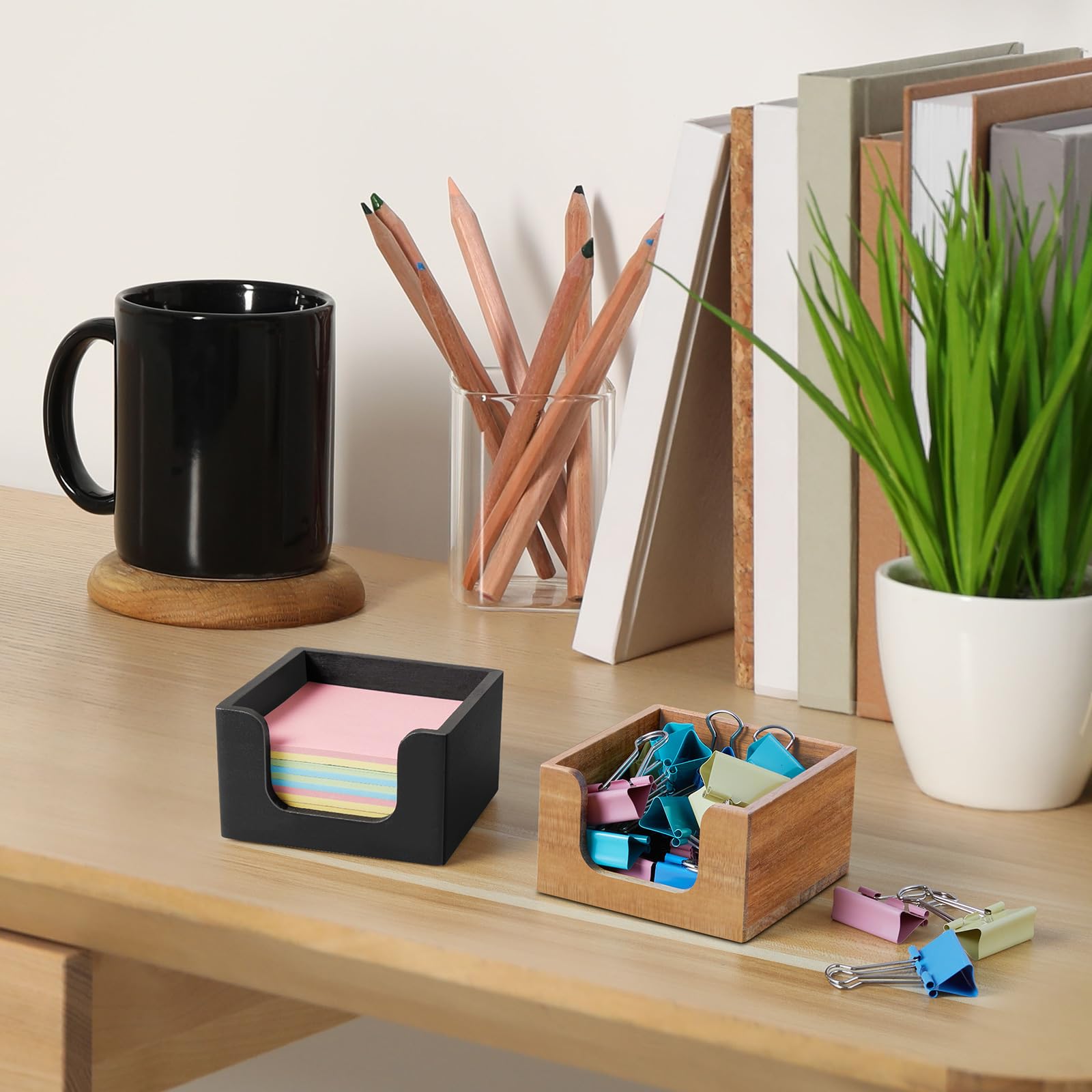 Soporte para notas adhesivas, dispensador de notas de madera para accesorios de escritorio de oficina, soporte de bloc de notas autoadhesivo, organizador dispensador de bloc de notas para suministros