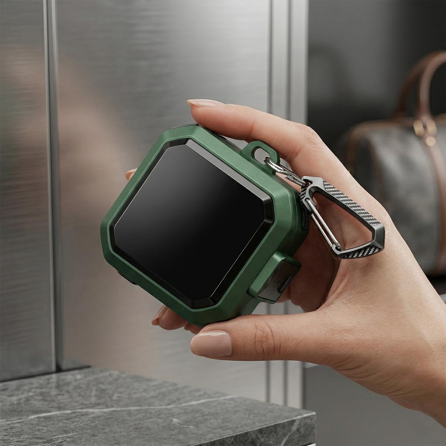 CaseOnn Samsung Galaxy Buds 4 Pro Kılıf Güvenlik Kilitli Military Tank Yeşil