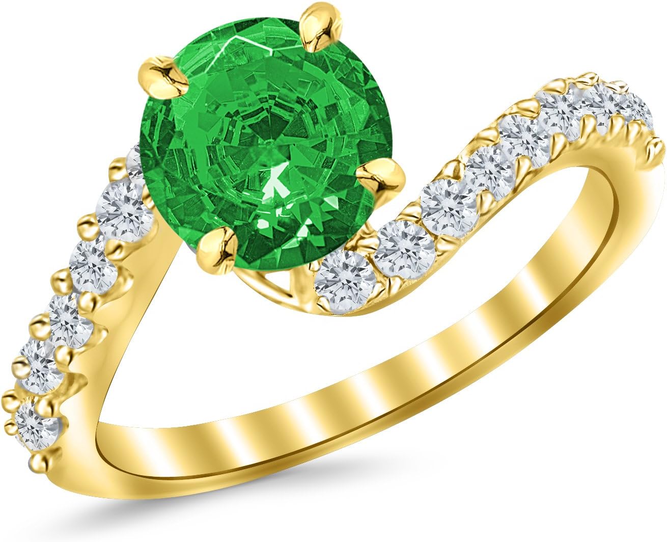 1.01 Carat 14K White Gold Twisting & Curving Diamond Engagement Ring with a 0.5 Carat Natural Emerald Center (Heirloom Quality)