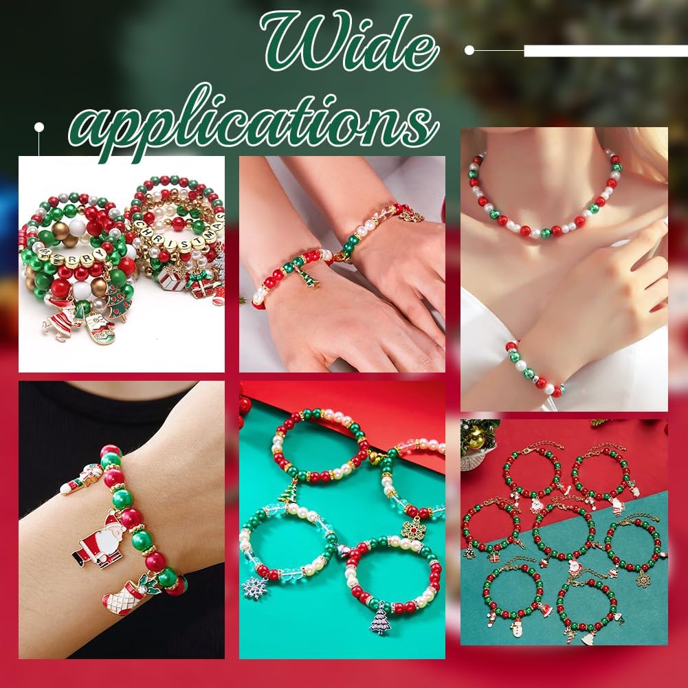 arricraft 2000 Pcs Christmas Pearl Beads, 6mm Acrylic Round Imitation Pearl Bead Red Green Gold White Loose Spacer Small Beads for Jewelry Making DIY Craft Earrings - Image 5
