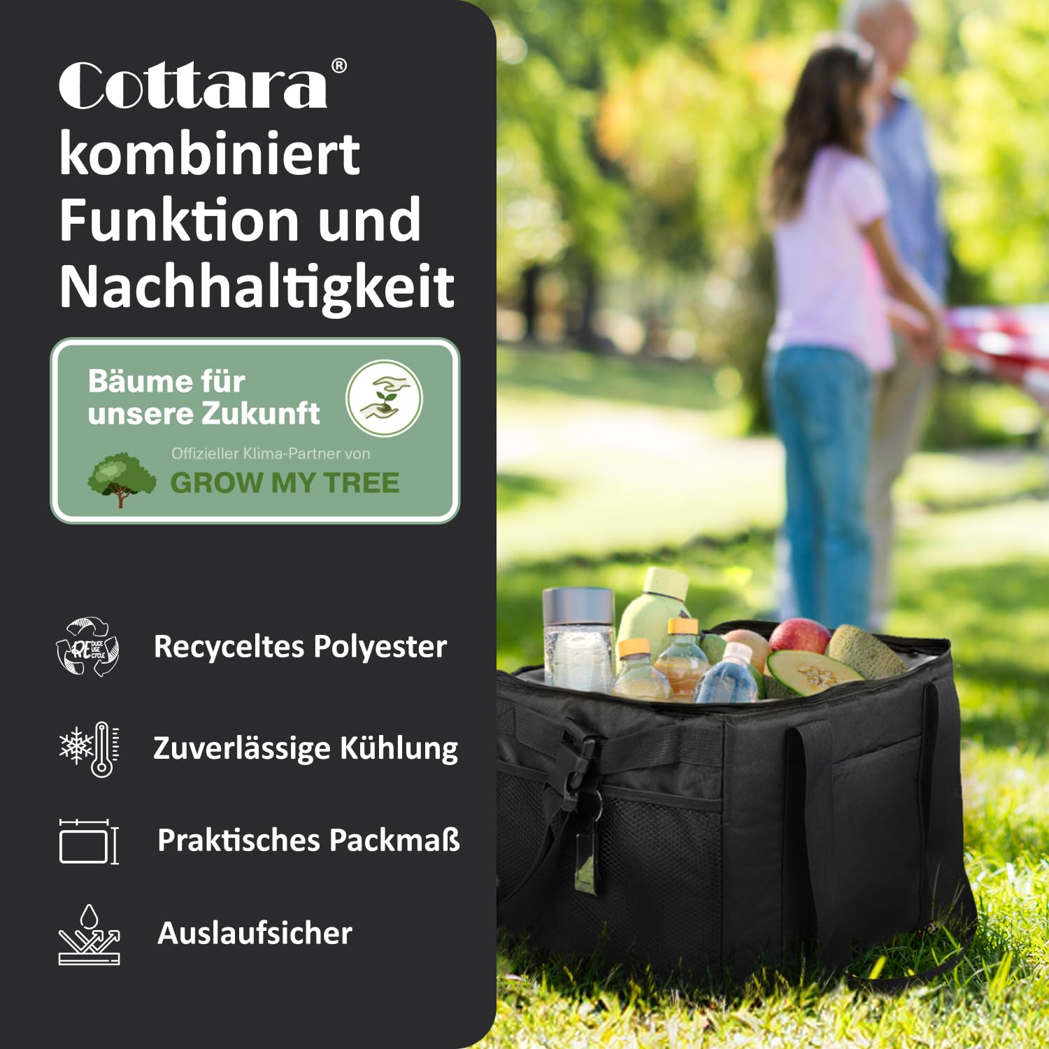 Cottara® Kühltasche Gross mit auslaufsicherer Isolierung 30l – Kühltasche faltbar groß zum Einkaufen & Picknick – Ideale Einkaufstasche, Isoliertasche, Thermotasche, Picknicktasche