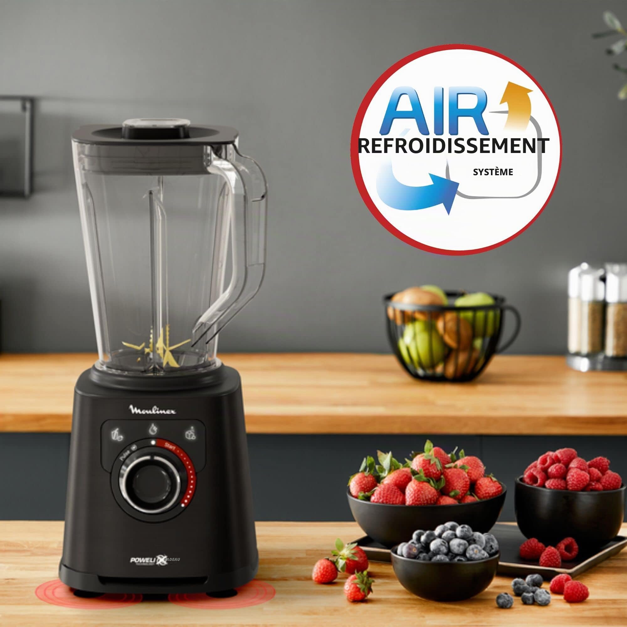 Moulinex Perfect Mix+ LM88A8 Mixeur en verre, 1200 W, résultats rapides, capacité 1,5 l, 3 programmes : mixeur smoothie, hache glace, autoclean, bol en Tritan, avec spatule, noir