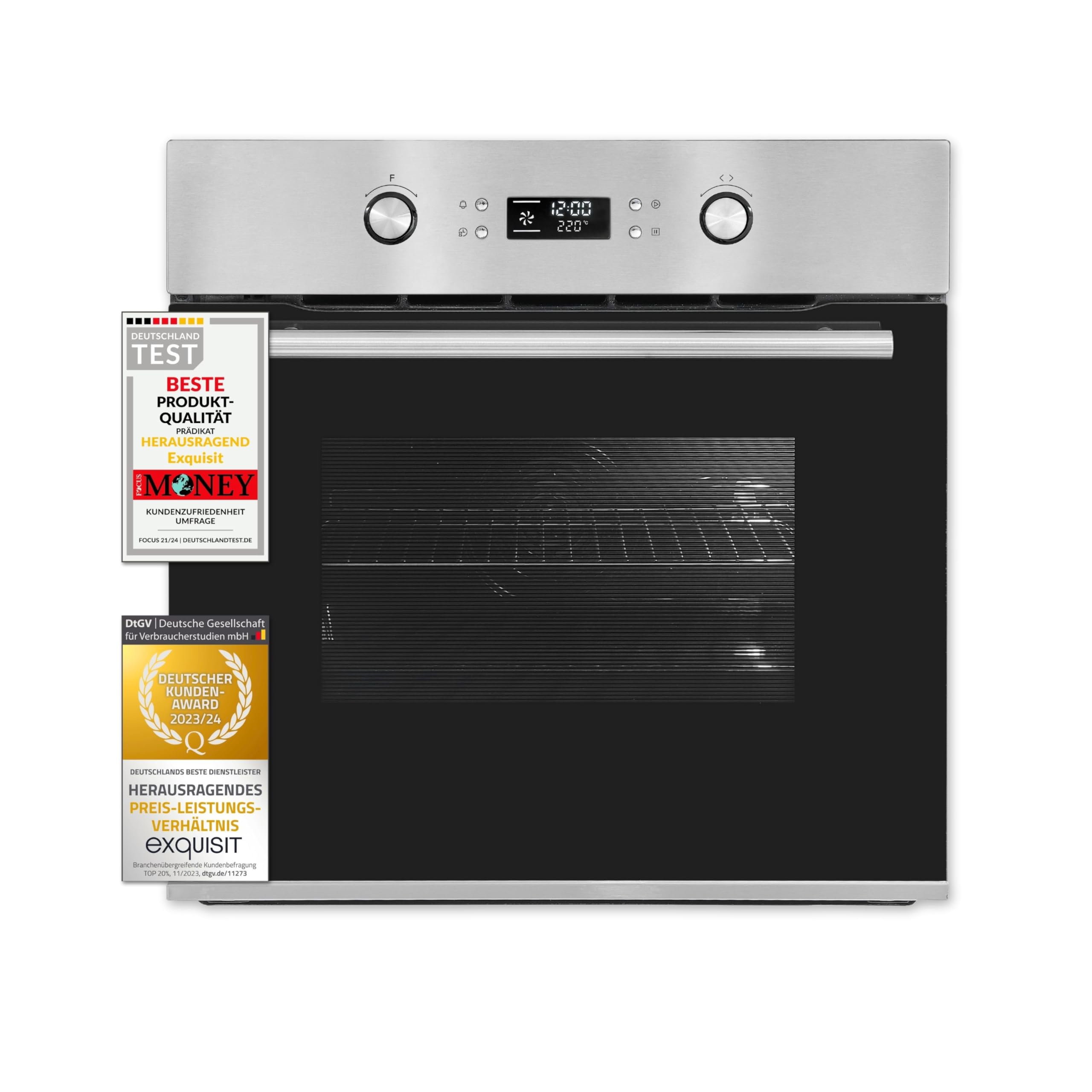 Exquisit Elektrobackofen EBEP 697-3 H – 70 L, Inox-Glas, Pyrolyse-Reinigung