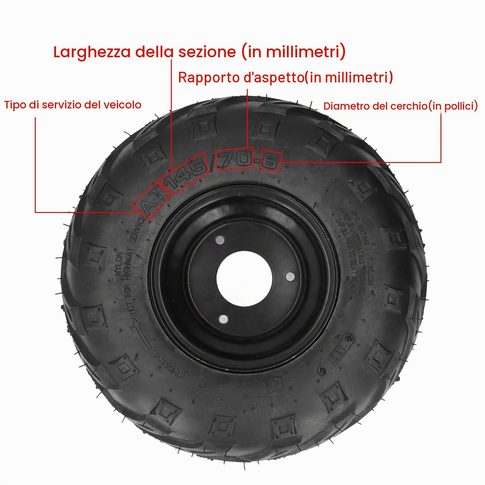 Pneumatico Tubeless 145/70-6 con Cerchio in Gomma da 6 Pollici Universale per Go Kart UTV Quad Bike (Headerbs)