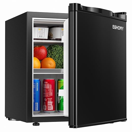 EUHOMY 1.7 Cu.Ft Mini Fridge with Freezer, Reversible Single Door Compact Refrigerator, Adjustable Thermostat, Energy Saving, Mini Fridge for Bedroom, Office, Dorm, Black