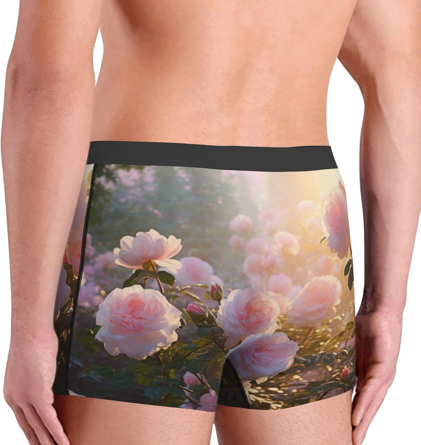 Rose Bushes Under Trees Print Boxers For Men–full Print Mens Underwear Boxer Briefs,Comfortable Boxers For Men
