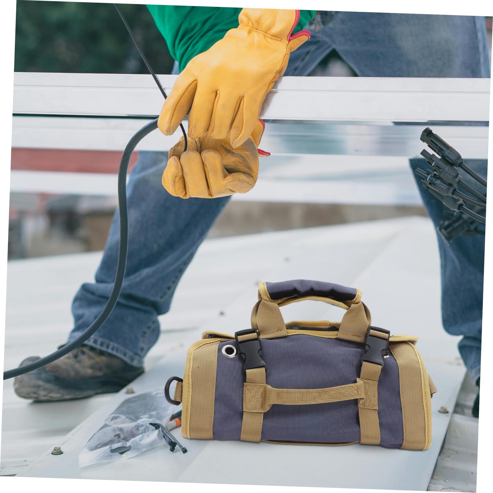 Bolsa Enrollable para Herramientas de Lona, Portátil y Multiusos | Coche y Jardinería, Organizador Compacto, Estilo Moderno para Carpinteros y Trabajadores