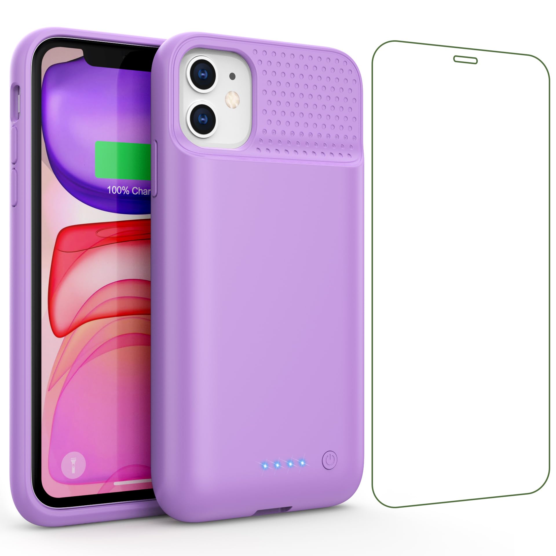 Feob Cover Batteria per iPhone 11/XR (6,1"), 7500mAh Ricaricabile Battery Case Custodia Caricabatterie Power Bank Backup Charger Case - Viola