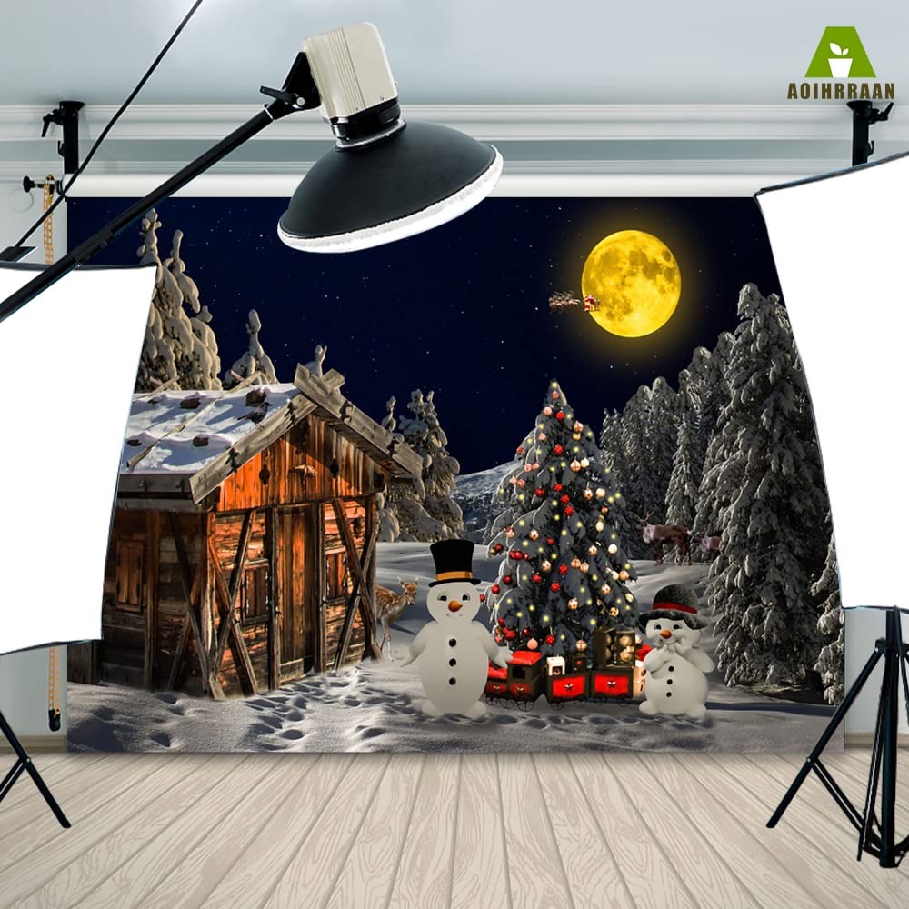 Fondale Fotografico Aoihrraan Natale 3,5x2,5m Con Alberi, Pupazzo Di Neve E Paesaggio Invernale – Sfondo In Vinile Per Feste, Ritratti Bambini E Decorazioni