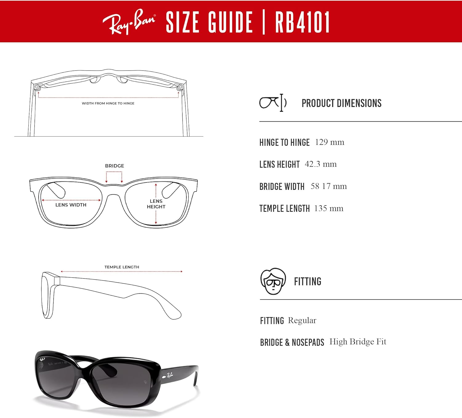 Ray-Ban RB4101 JACKIE OHH Cat Eye Sunglasses For Women +BUNDLE with ACCESSORY EYEWEAR KIT - Image 6