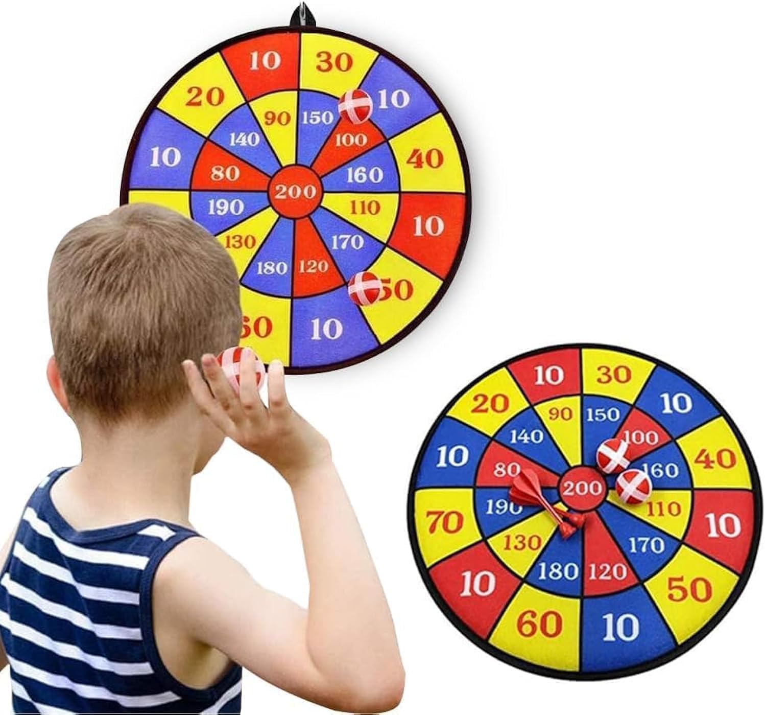 ECVV 28Cm Dart Board Set, Double-Sided Dart Board for Kids 2 Sticky Ball and 2 Sticky Dart, Foldable Indoor Outdoor Party Safe Dart Game Toy Sports Gifts for 3-12 Boys Kids Adult