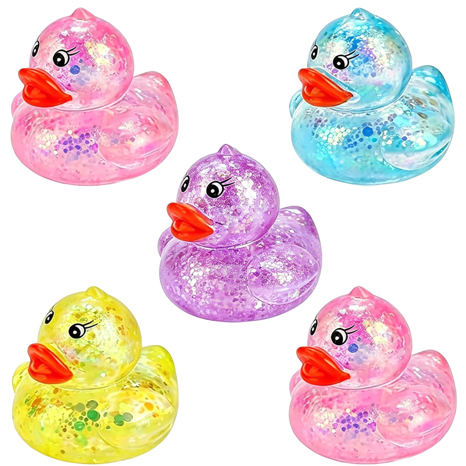 5Pcs Duck Squishy, Sensory Stress Relief , Focus Enhancement Tool, Five Pack Assorted Colours, Random Duck Squishy Selection, Ideal for Classroom and Party Use