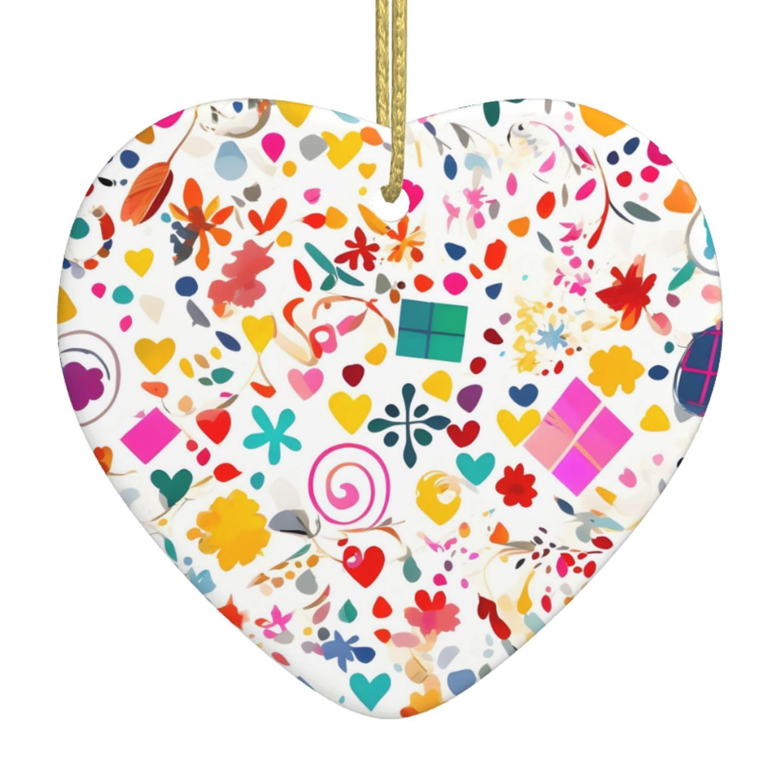 Happy Birthday Background Ceramic Christmas Heart Pendant with Silk Thread, Christmas Tree Home Decoration