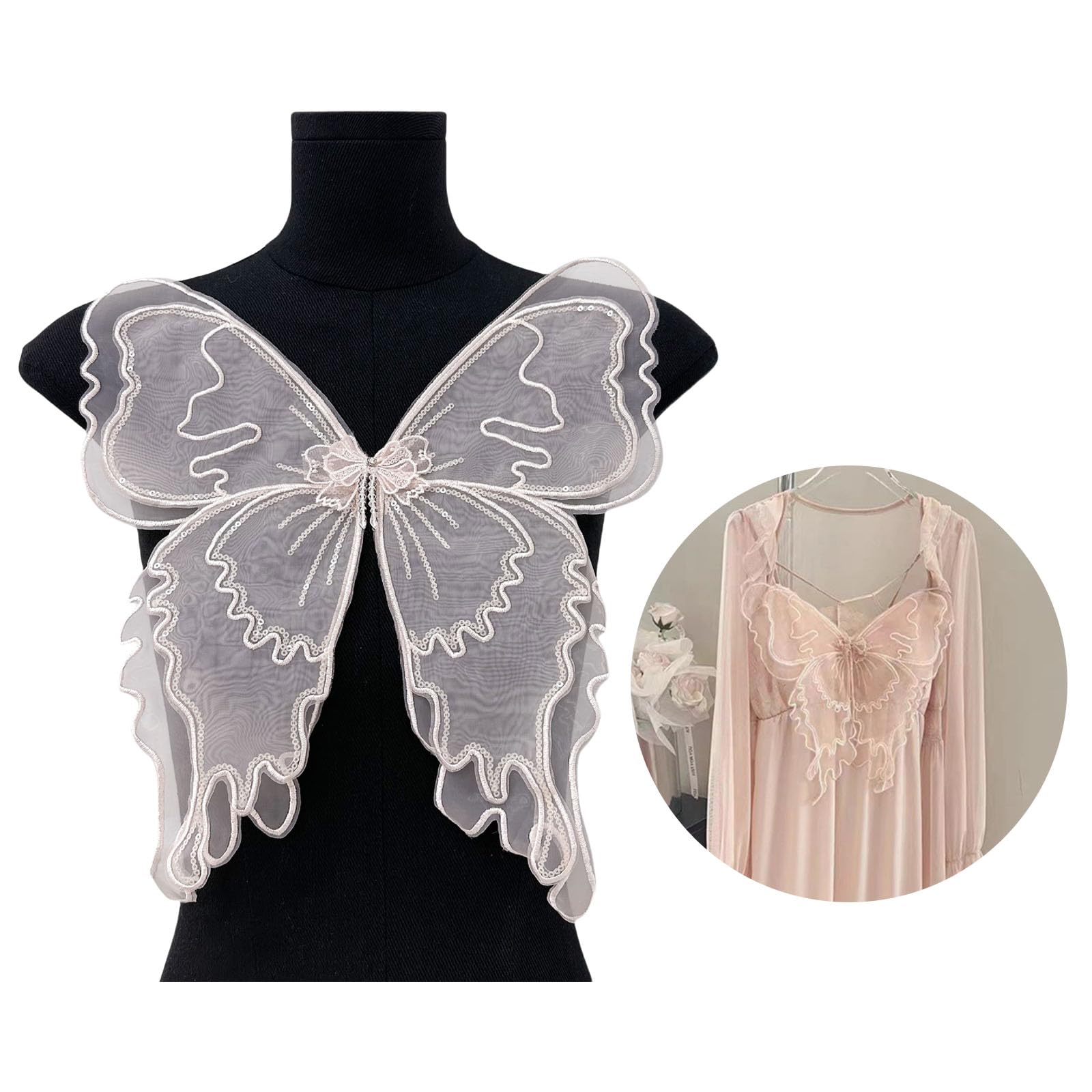 Pearls Butterfly Fabric Patches Organza Applique for Easy Application On Various Textiles Craft Costume Garment Decors