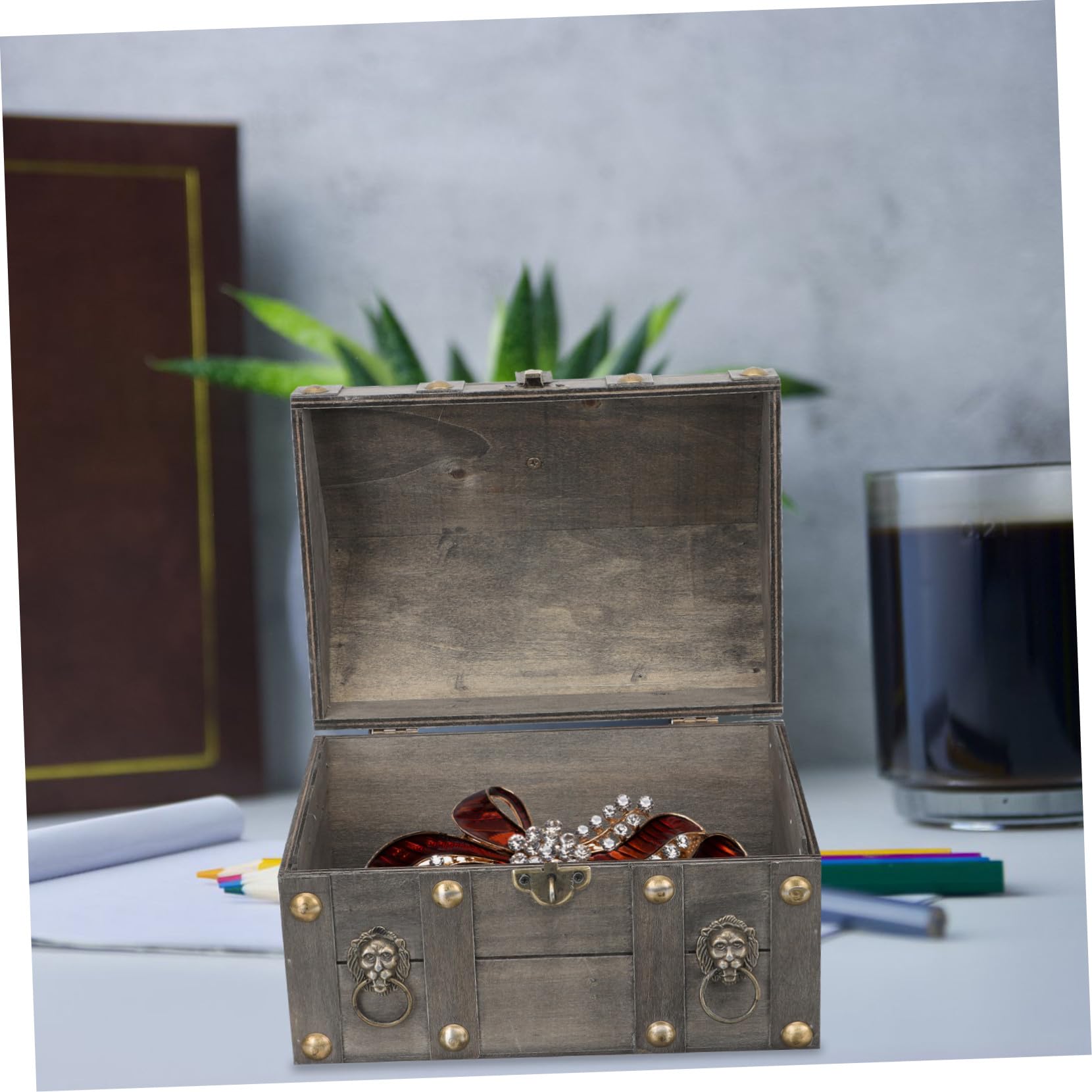 Holibanna Schmuckschatulle Aus Holz Holzschlosskasten Vintage Schmuck Organizer Tragbare Holzkiste Mit Schloss Staubschutz Reise Geschenk Für Frauen