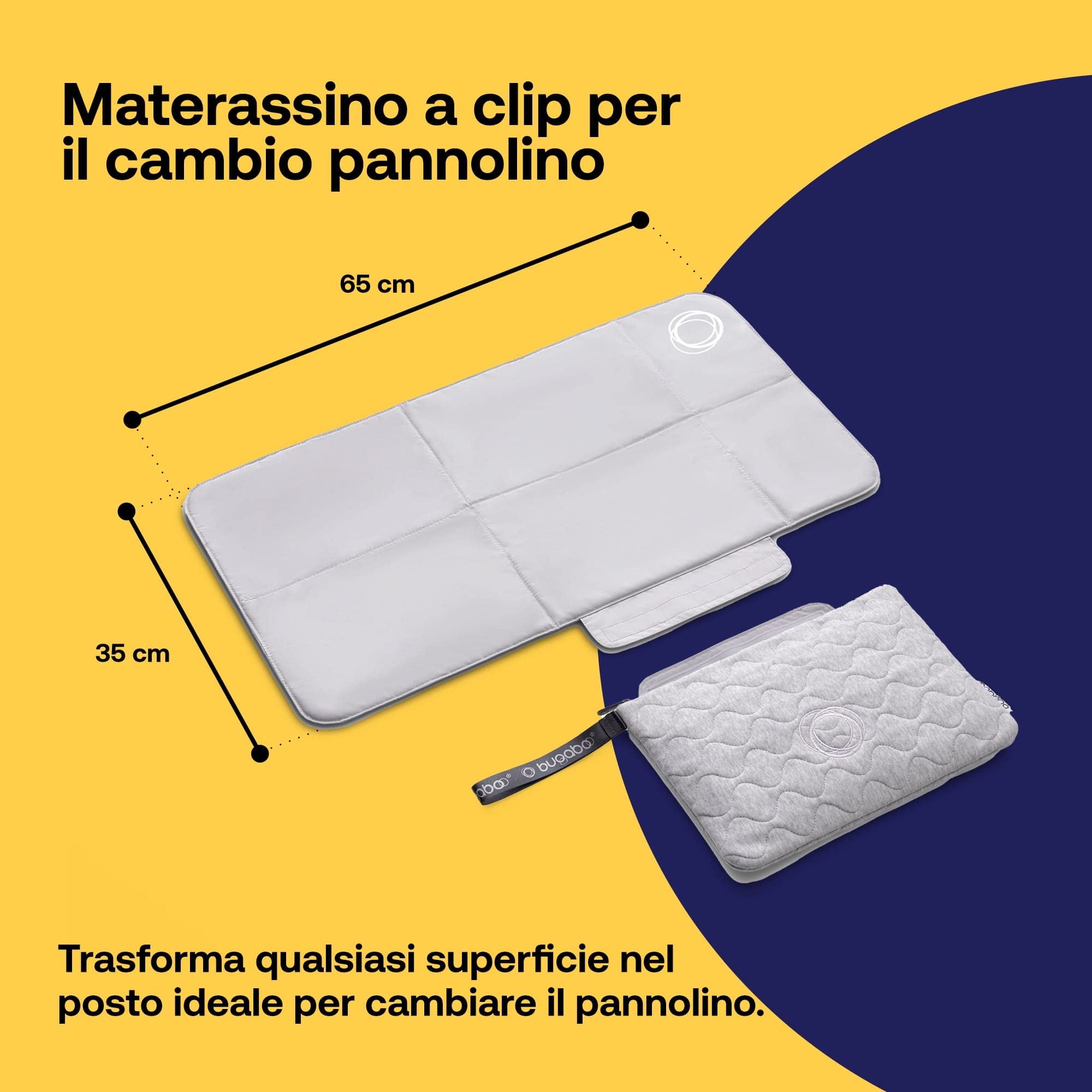 Bugaboo Pochette per il Cambio Materassino Rimovibile, Fasciatoio Portatile da Viaggio Resistente all’Acqua e Facile da Pulire per il Cambio Pannolino Fuori Casa, in Light Grey Mèlange