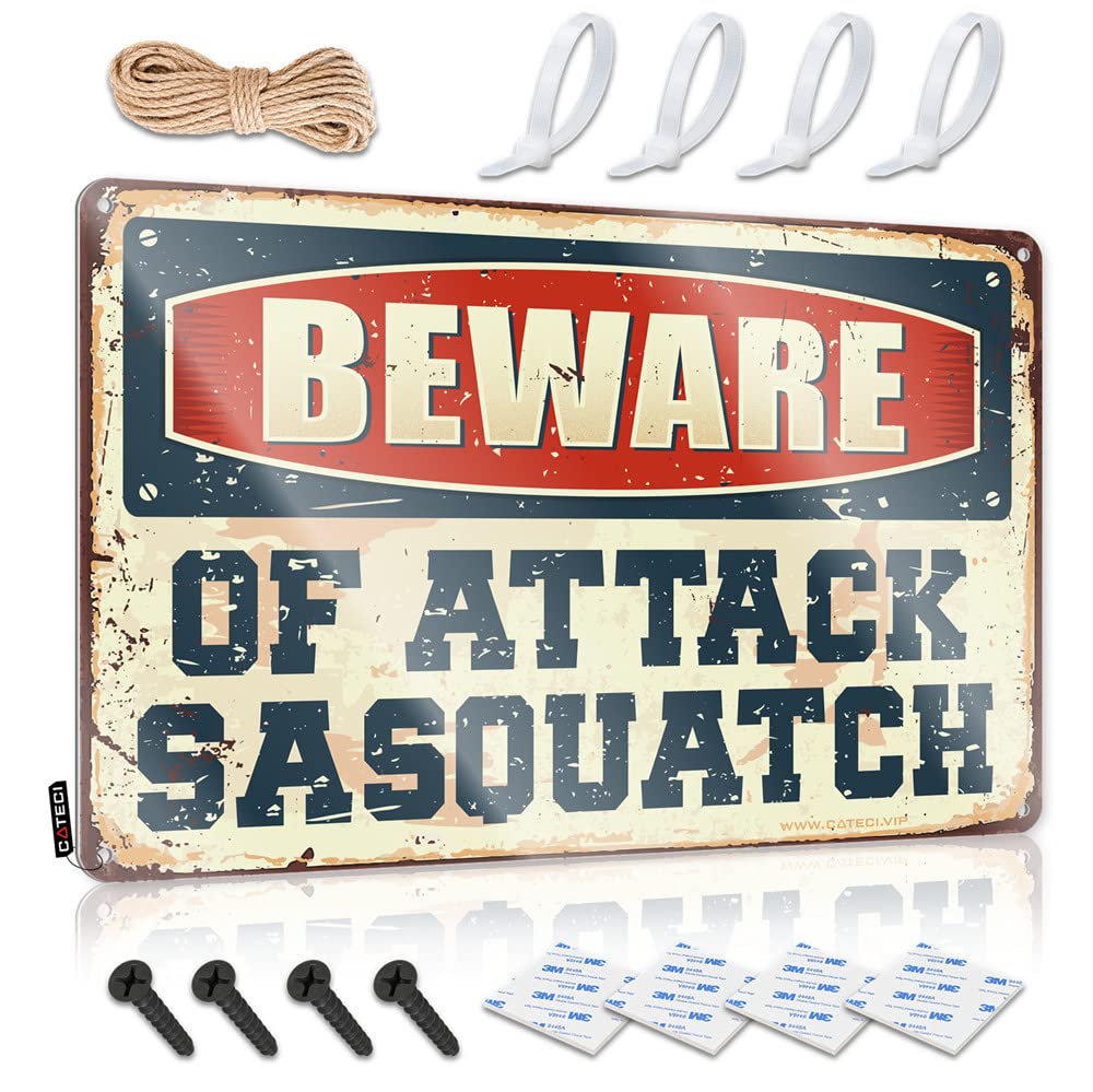 Funny Patio Signs Beware Of Attack Sasquatch Sign Stuff For Your Room Tin Metal Decor(30X40CM)