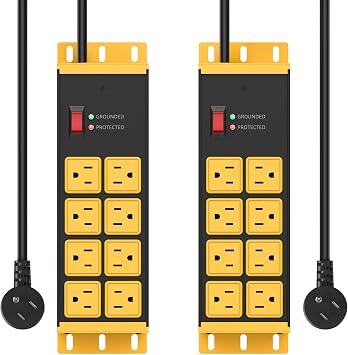 HHSOET 2 Pack Heavy Duty Power Strip 8 Outlets, Metal Wall Mount Outlet Strip 4800J Surge Protector, Garage Shop Under Desk Mountable 5FT Extension Cord Plug, ETL Listed