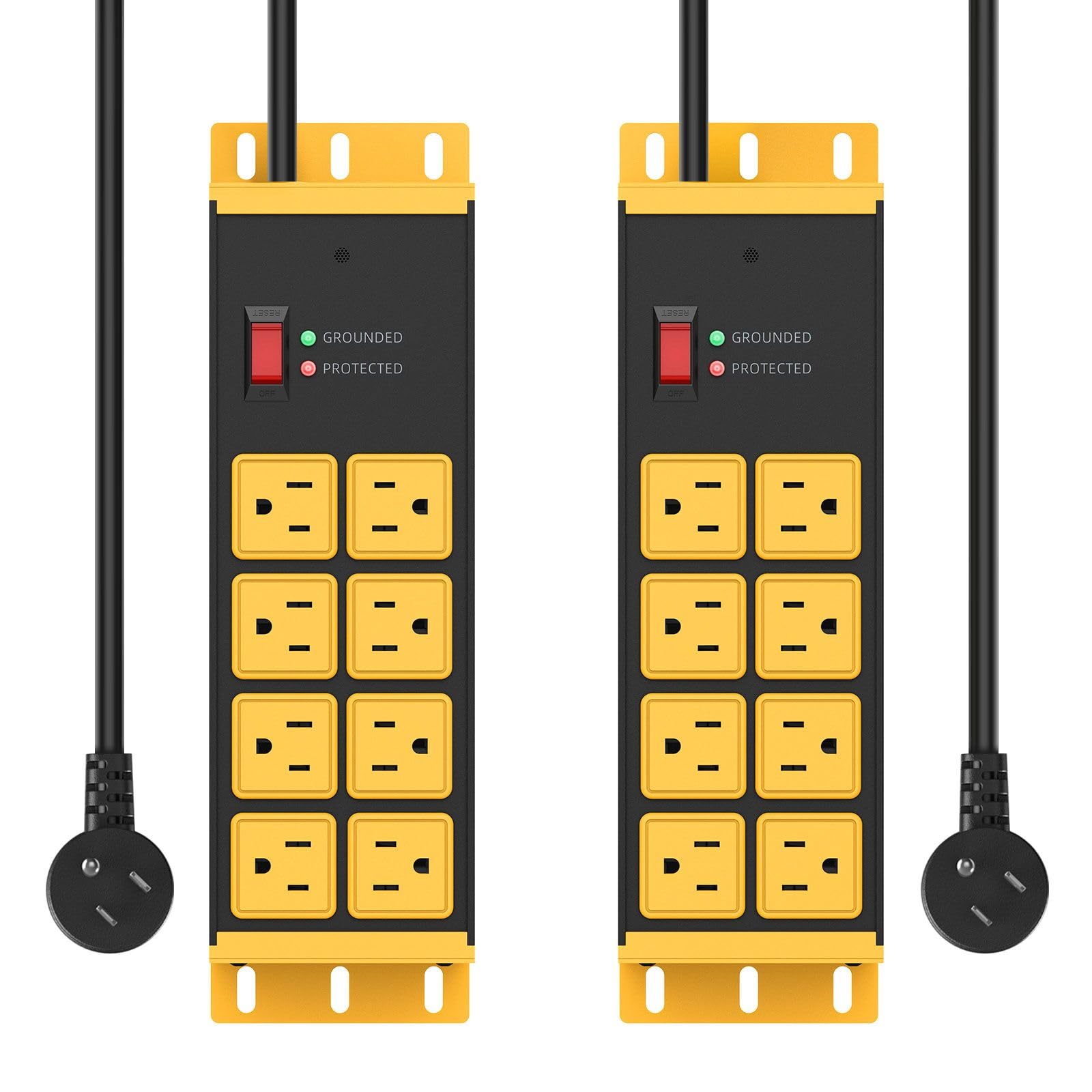 HHSOET 2 Pack Heavy Duty Power Strip 8 Outlets, Metal Wall Mount Outlet Strip 4800J Surge Protector, Garage Shop Under Desk Mountable 5FT Extension