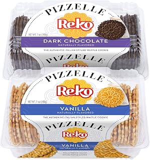 Reko Pizzelle Authentic Italian Style Waffle Cookie, Variety Pack (Vanilla and Dark Chocolate), 7 oz each (Pack of 2)