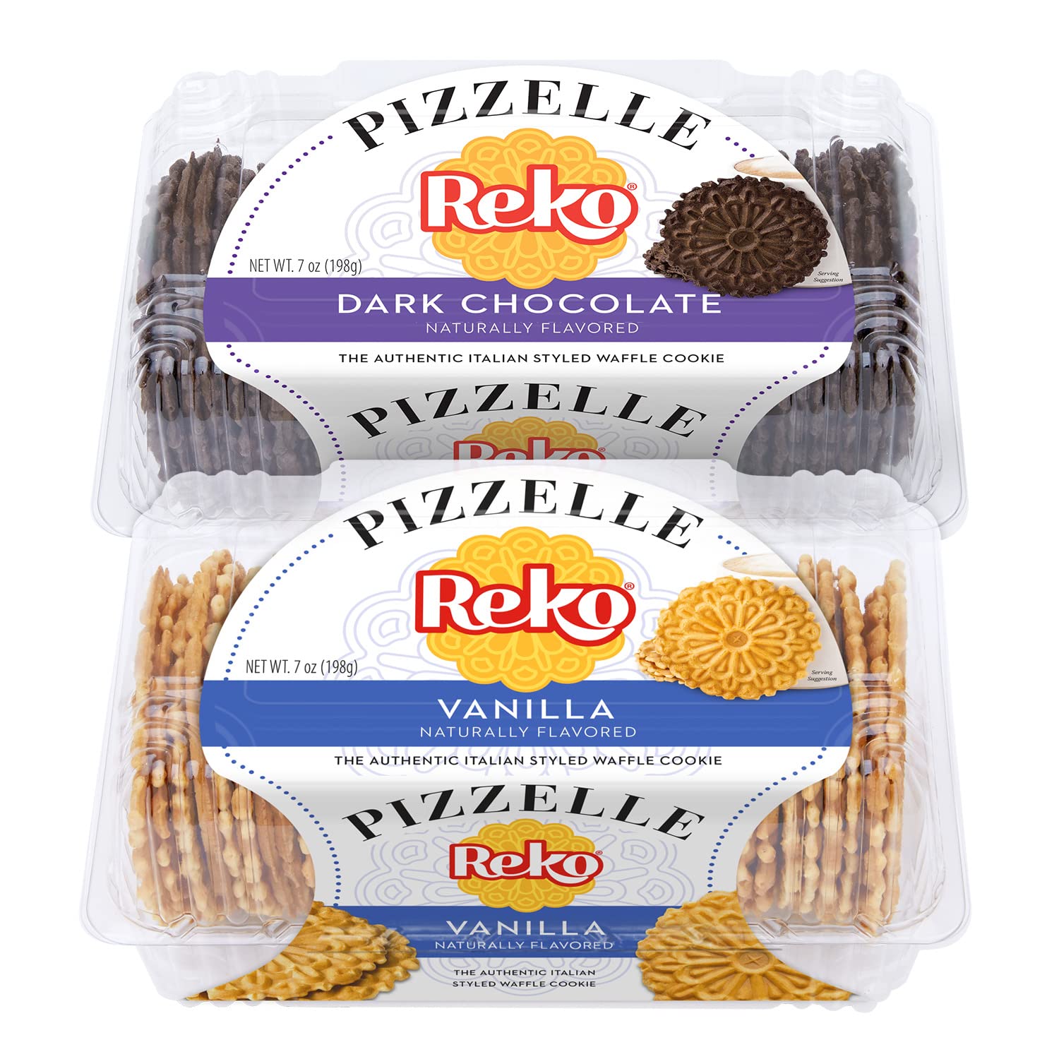 Reko Pizzelle Authentic Italian Style Waffle Cookie, Variety Pack (Vanilla and Dark