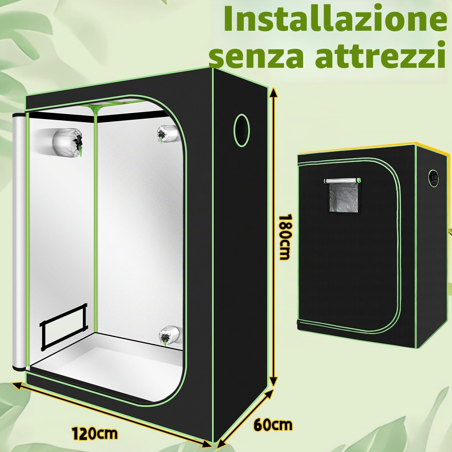 Grow Tent, tenda 600D Oxford Grow Grow, per interni ed esterni, 120 x 60 x 180 cm, per sistema di coltivazione idroponica in ambienti interni