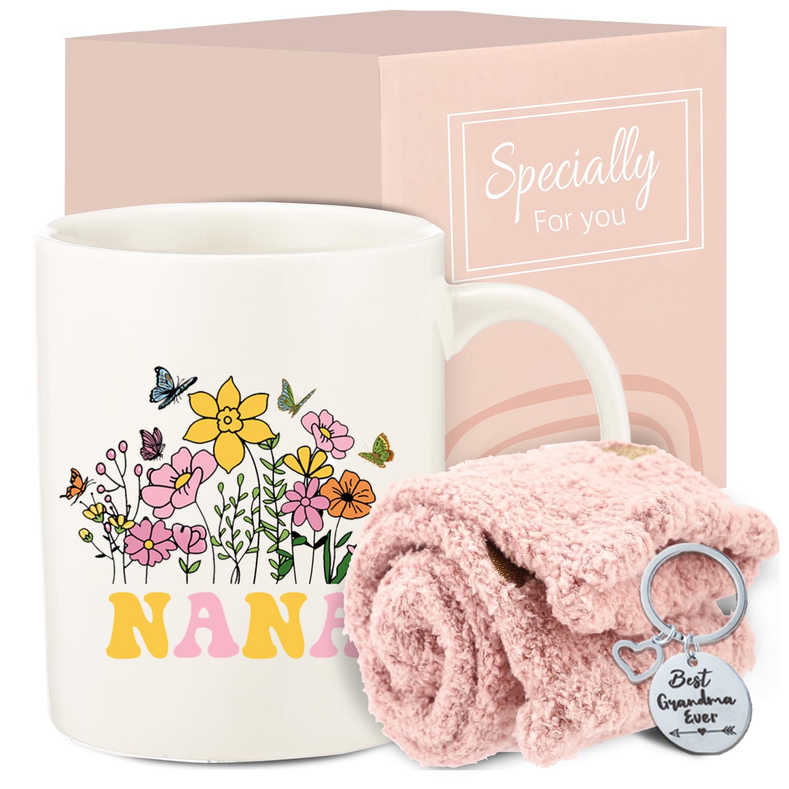 fcaylo Nana Gifts for Grandma, Grandma Christmas Gifts for Women, Thanksgiving Gifts Ideas for Granny Mimi, Gigi Presents Coffee Mug Set with Keychain Socks