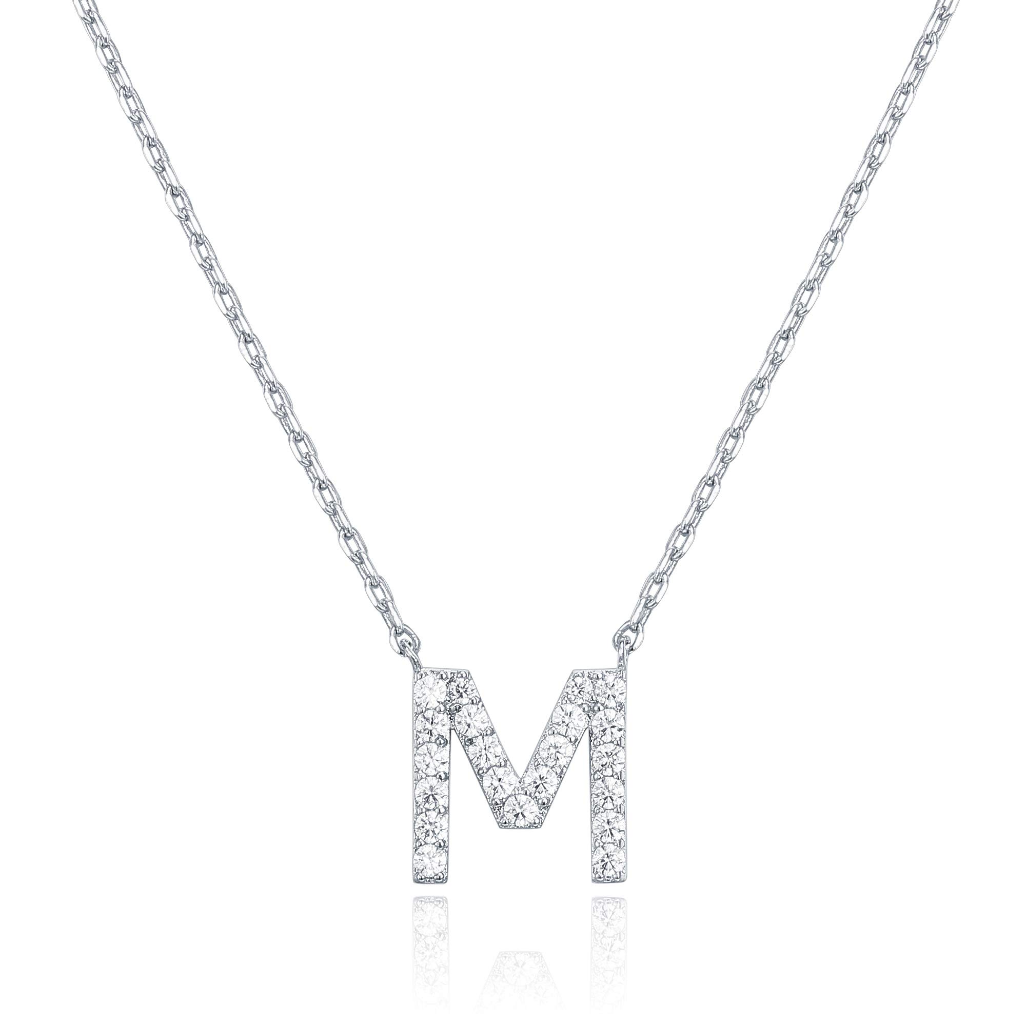 PAVOI 14K White Gold Plated Cubic Zirconia Initial Necklace | Letter Dainty Necklaces for Women