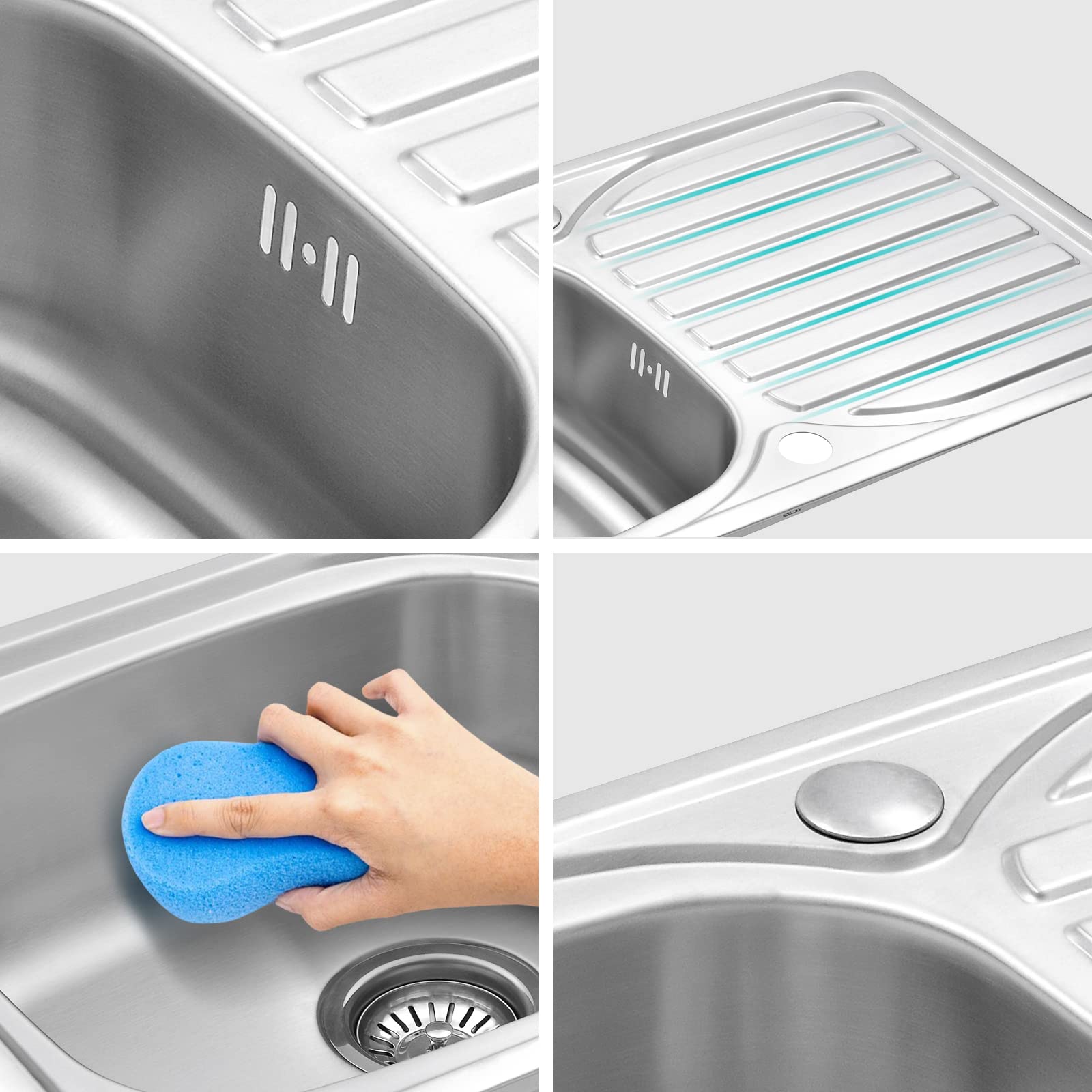 JASSFERRY Fregadero de cocina un seno, de Acero Inoxidable, escurridor reversible, con colador de residuos