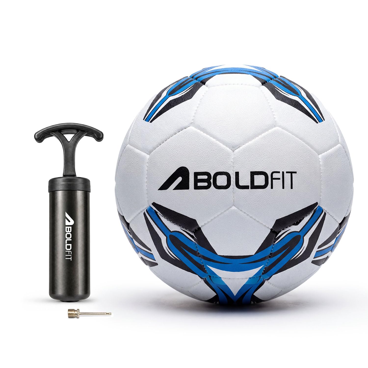 Boldfit Blaze Football Practise Foot Ball with Pump Training Football Size 5 Original for All Ages Group Rubber Moulded Standard Sports Foot Ball for Ground, Grass, Turf, Outdoor Waterproof - Blue