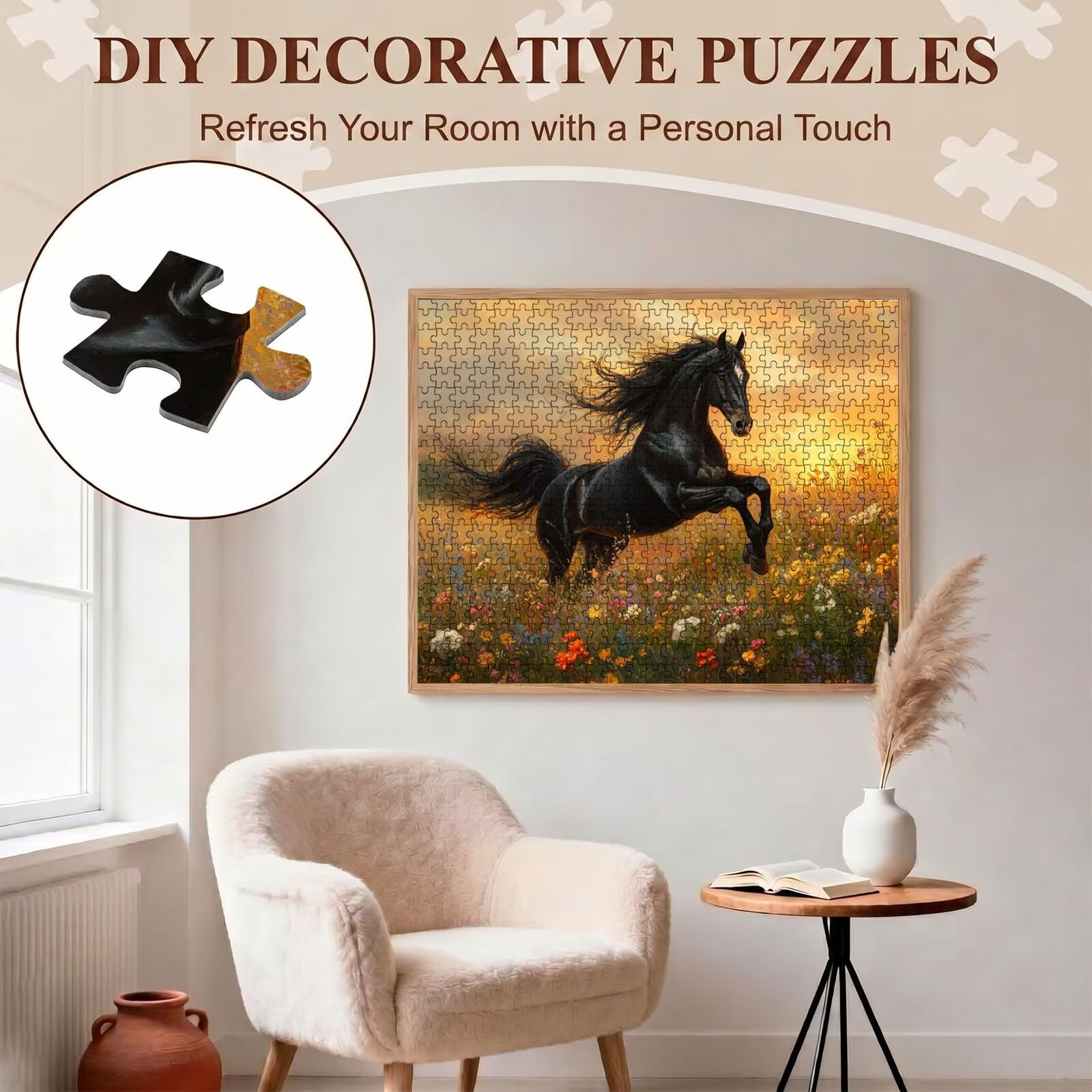 cavallo prato-2 Puzzle 1500 Pezzi per Adulti, Puzzle in Legno - Collezione Classica con Poster Incluso -Sfida di Concentrazione e Passatempo Antistress, Gioco Educativo per Famiglia, 87 x 57 cm f0-656