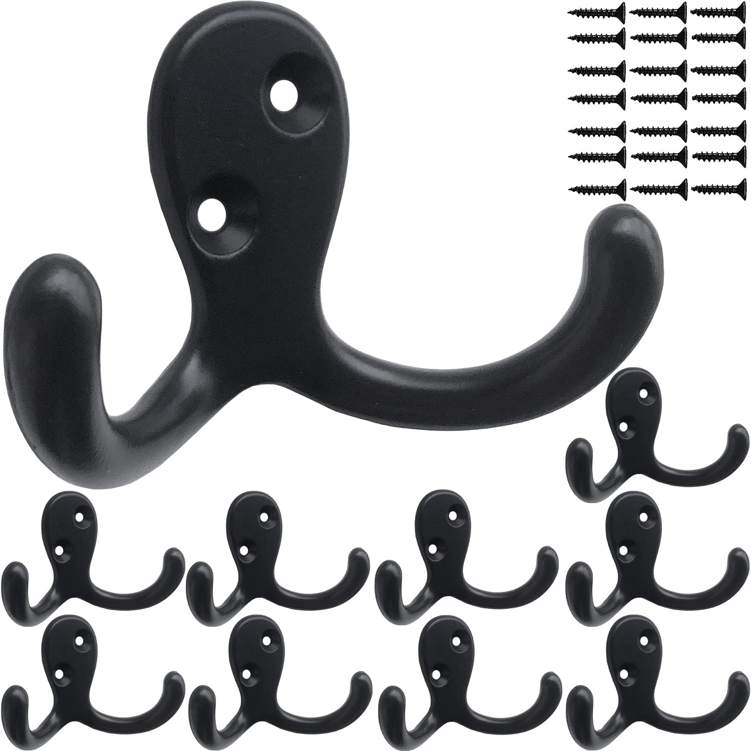 10 Pcs Coat Hooks Hardware Wall Hooks Heavy Duty Hooks for Hanging Coats Double No Rust Hooks Wall Mounted for Key, Towel, Bags, Cup, Hat (Black) : Home & Kitchen
