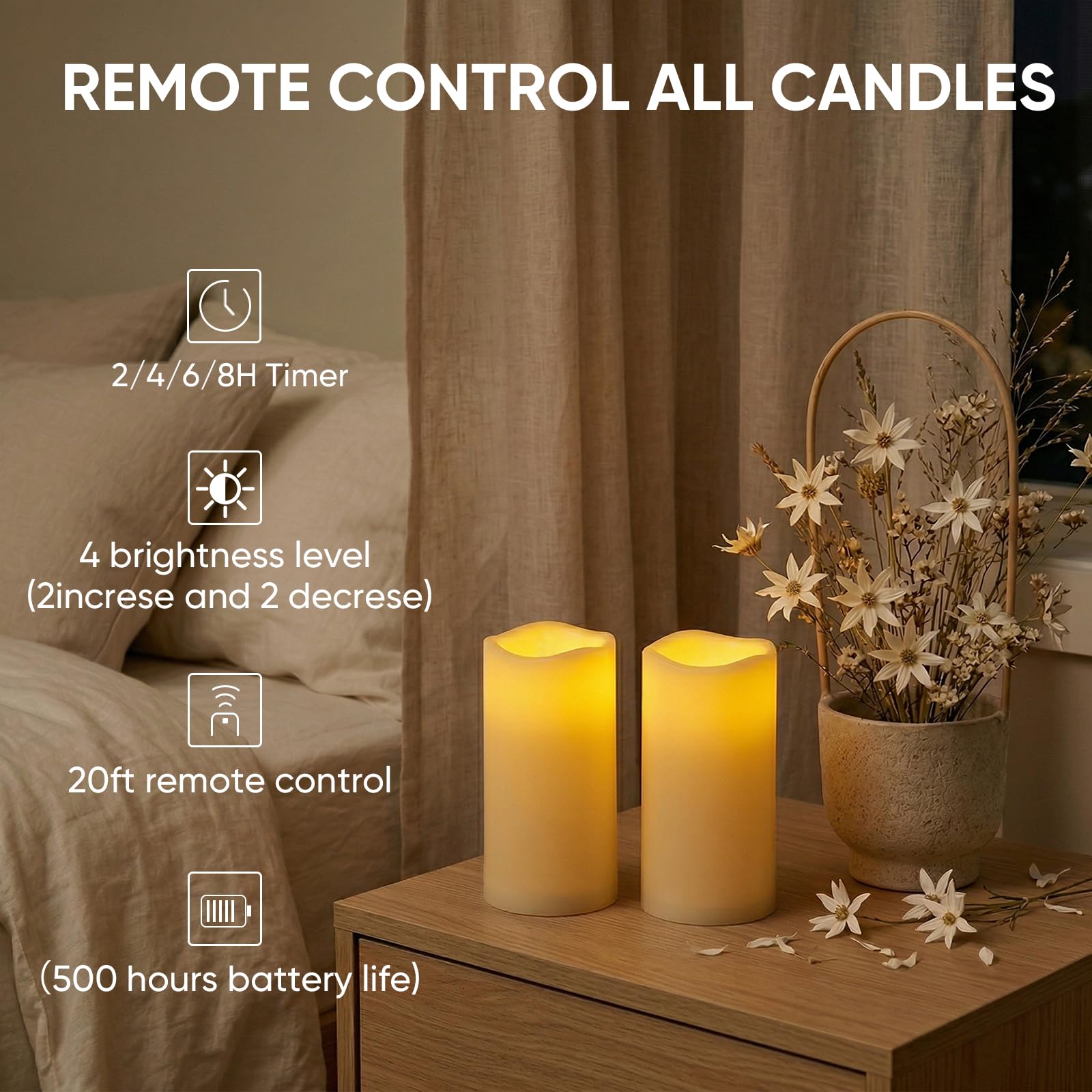 5plots Lot de 6 bougies d'extérieur étanches de 7,6 x 15,2 cm, sans flamme, à LED blanc ivoire, avec télécommande à 10 touches et minuterie pour décoration d'intérieur et de vacances