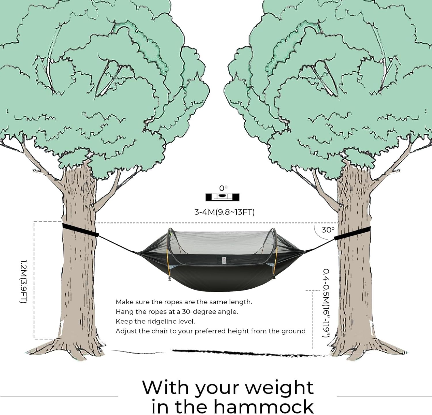Camping Hammock Tent with Mosquito Net & RainFly, 3 in 1 Waterproof Portable Sleeping Hammock Bug Backpacker Lightweight Outdoor Gear Swing for Hiking Travel Patio Expedition(Dark Green)