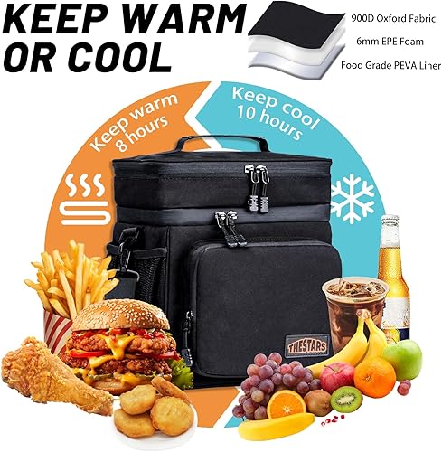 Miniatura 3 de THESTARS Lonchera para hombre para el trabajo, bolsa de almuerzo de doble cubierta con aislamiento térmico, lonchera grande resistente a las fugas