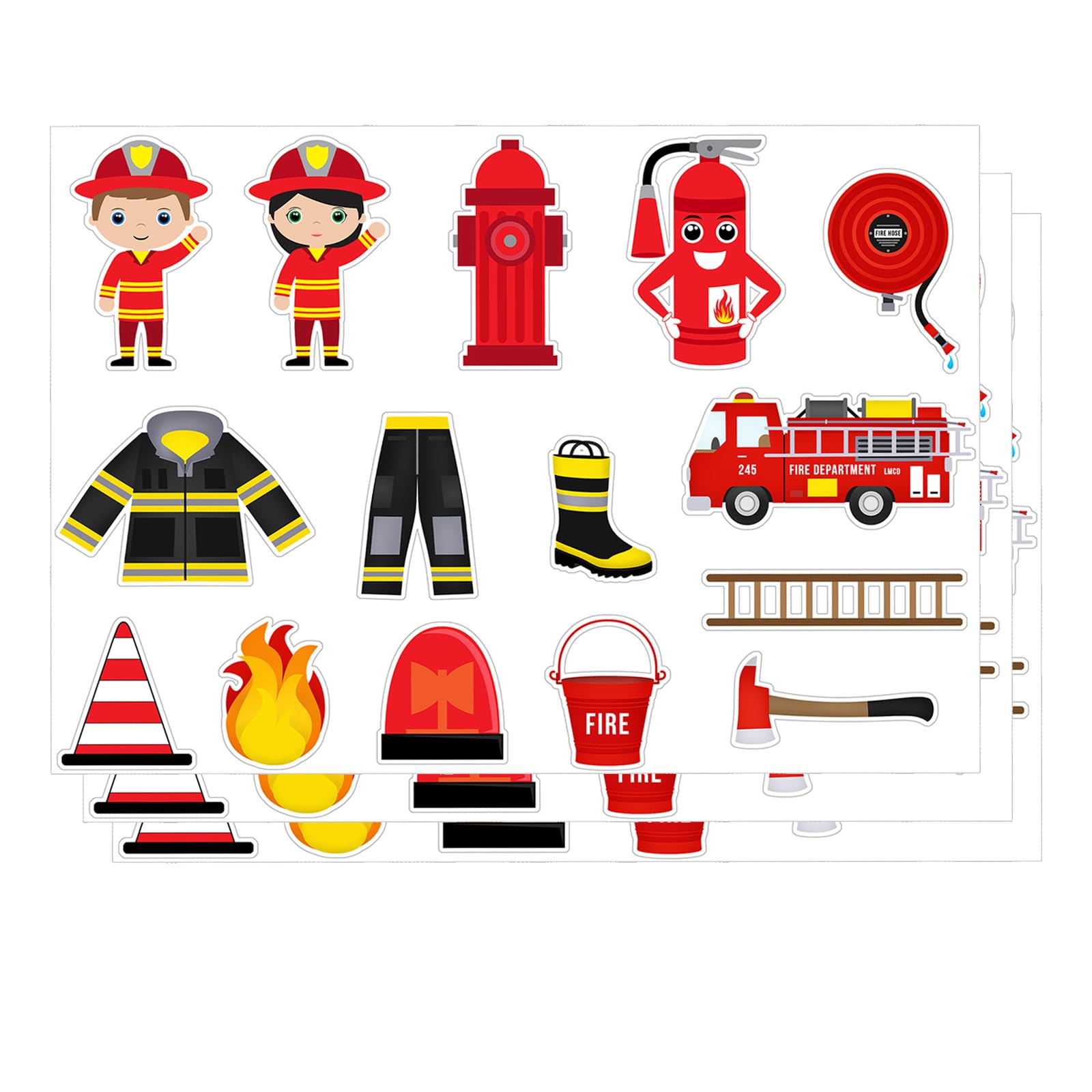 120PCS Fire Truck Stickers For Boys And Girls, Fire Engine Rescue Themed Stickers For Firetruck Birthday Party Supplies, Waterproof Firemen Sticker
