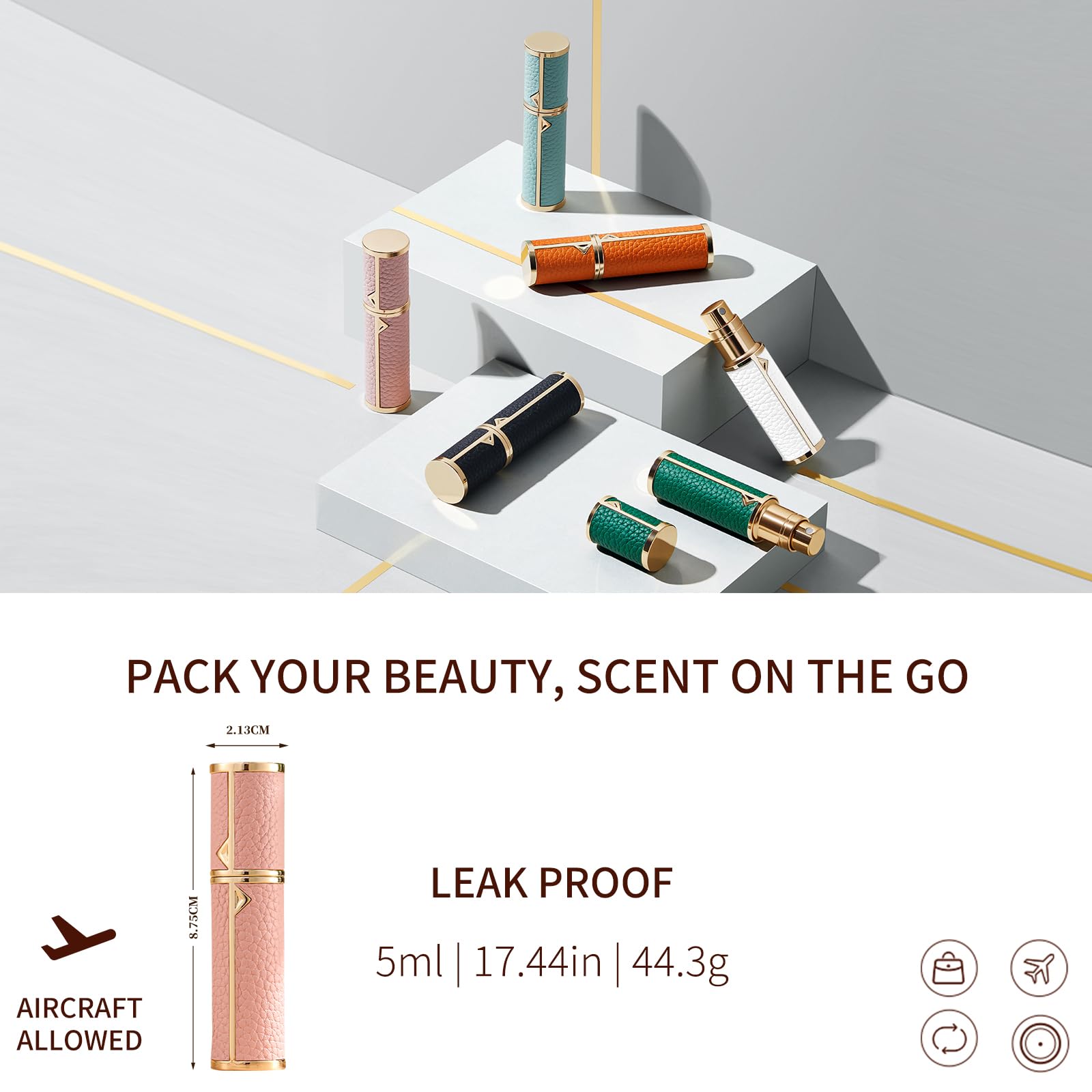 5 ml rozpylacz perfum podróżny do wielokrotnego napełniania, 2 szt., butelka na perfumy z dolnym napełnianiem, mini dozownik wody kolońskiej, lekki przenośny rozpylacz (biało-różowy)