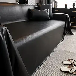 vctops Capas de sofá de couro sintético sintético à prova d'água para sofá secional, vintage, capa de sofá para cães, capa de futon, capa protetora de sofá em forma de L (preta, 180 x 129 cm)